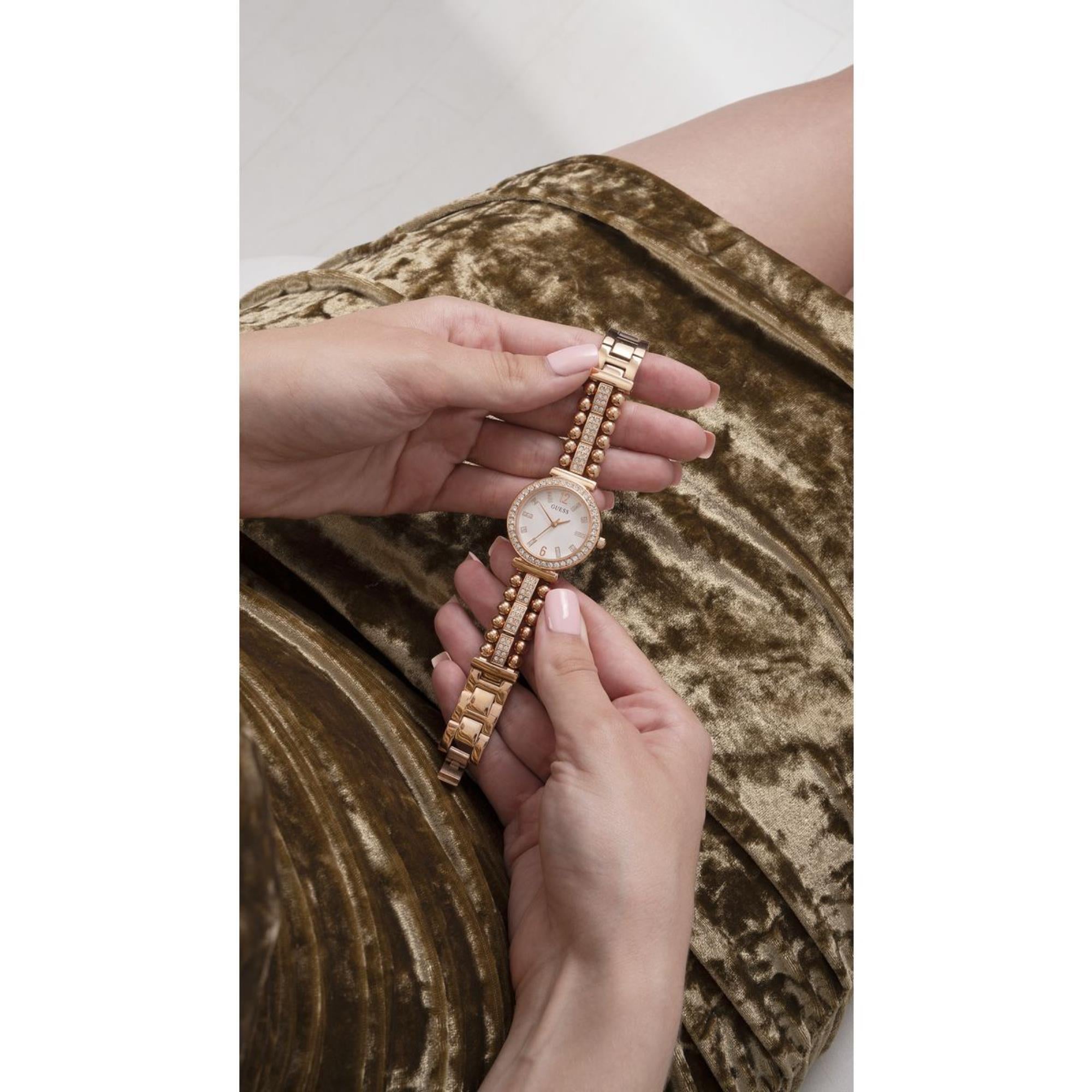 Guess Gala Weißes Zifferblatt Edelstahlarmband Damen Uhr GW0401L3