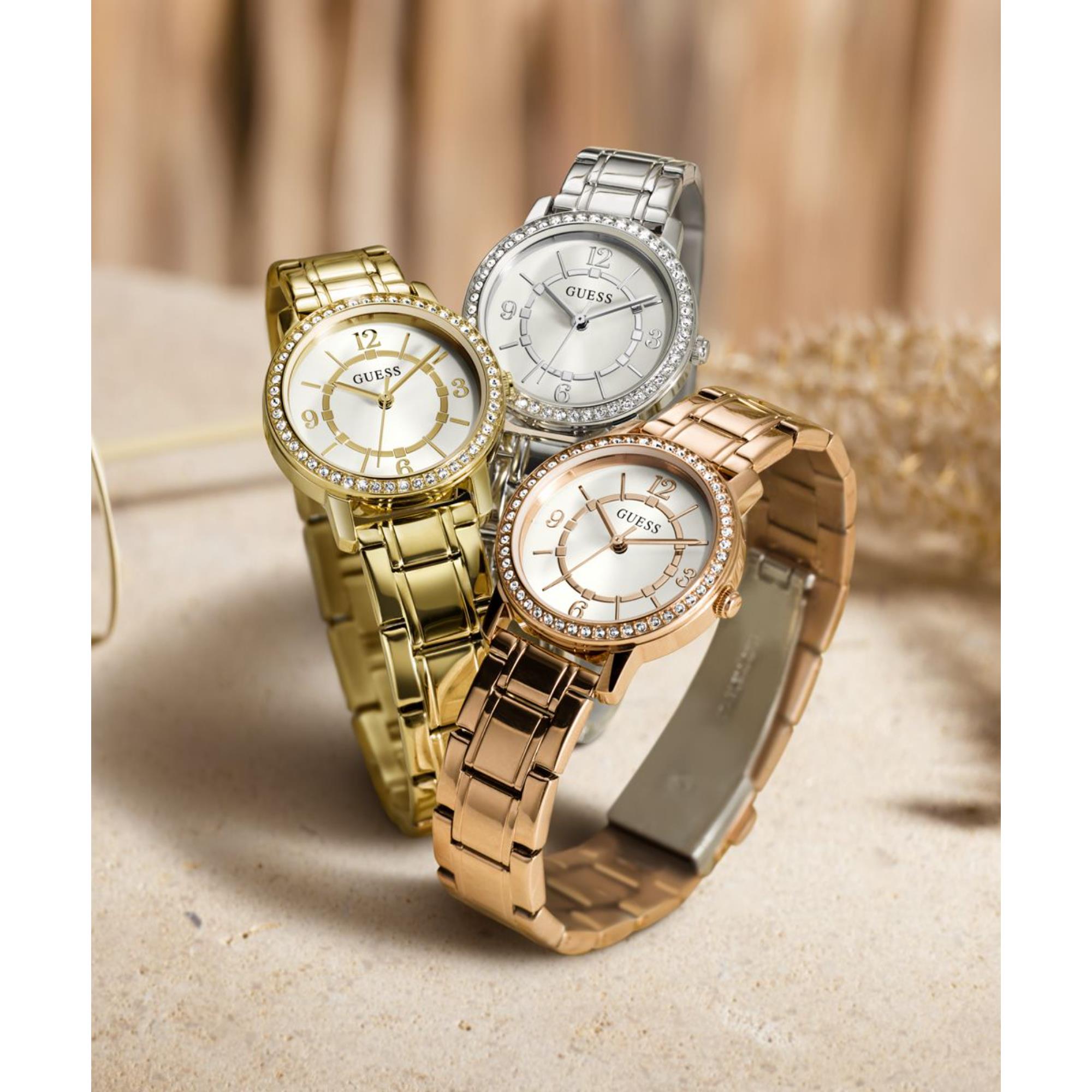 Guess Melody Weißes Zifferblatt Edelstahlarmband Damen Uhr GW0468L3