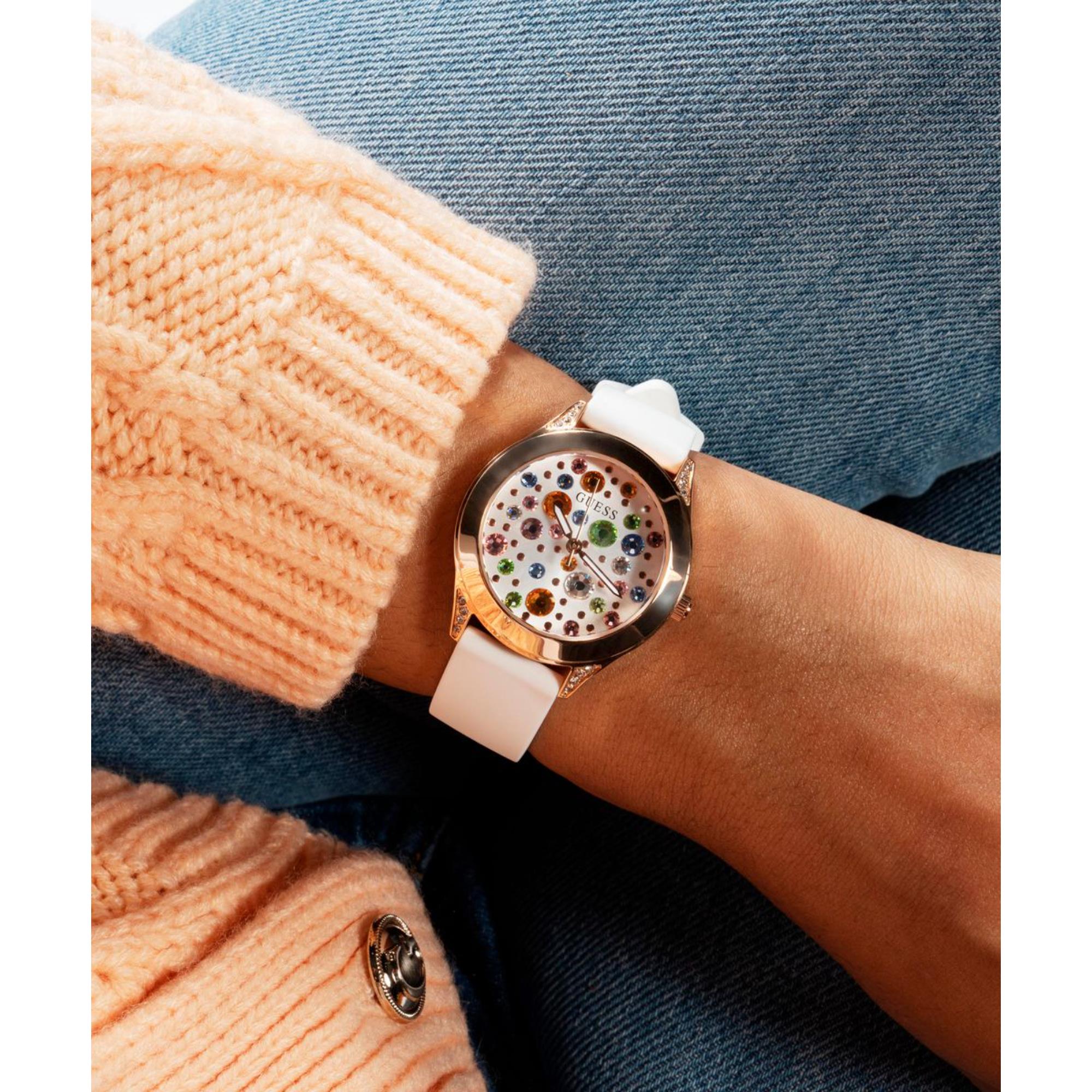 Guess Mini Wonderlust Weißes Zifferblatt Silikonarmband Damen Uhr GW0678L4