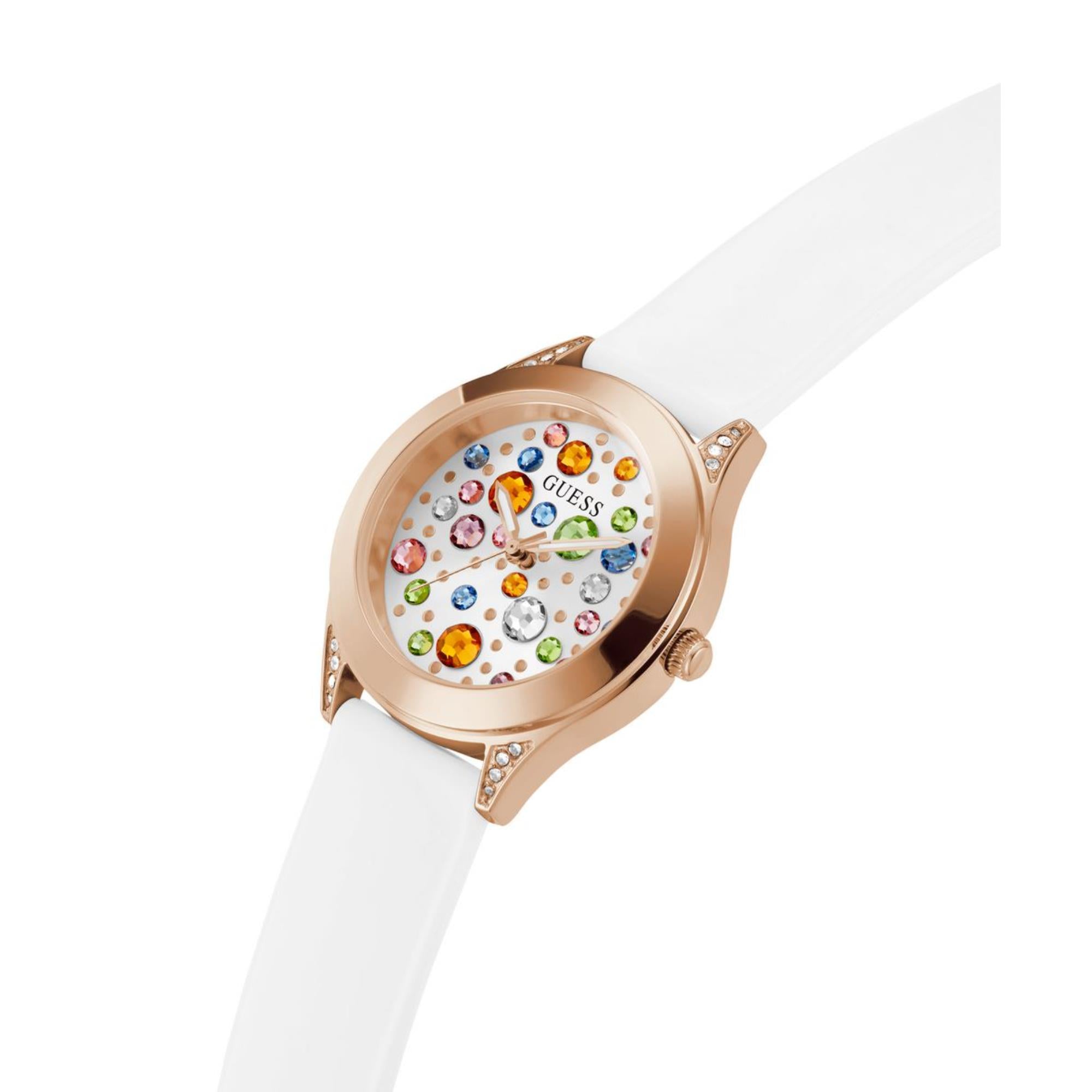 Guess Mini Wonderlust Weißes Zifferblatt Silikonarmband Damen Uhr GW0678L4