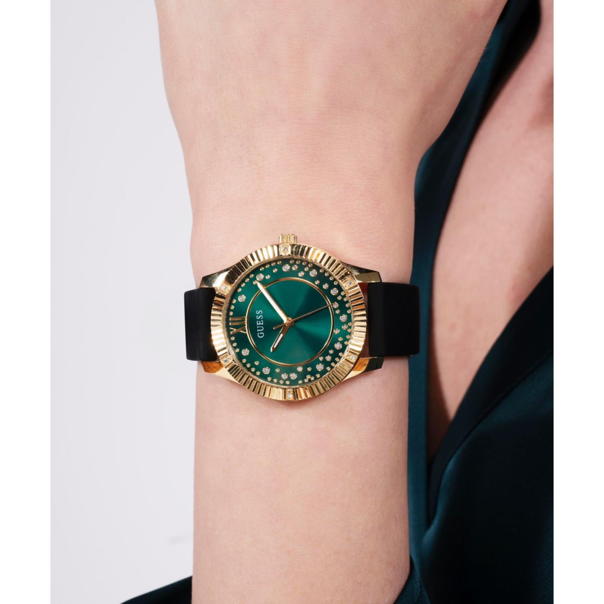 Guess Starstruck Grünes Zifferblatt Silikonarmband Damenuhr GW0766L3