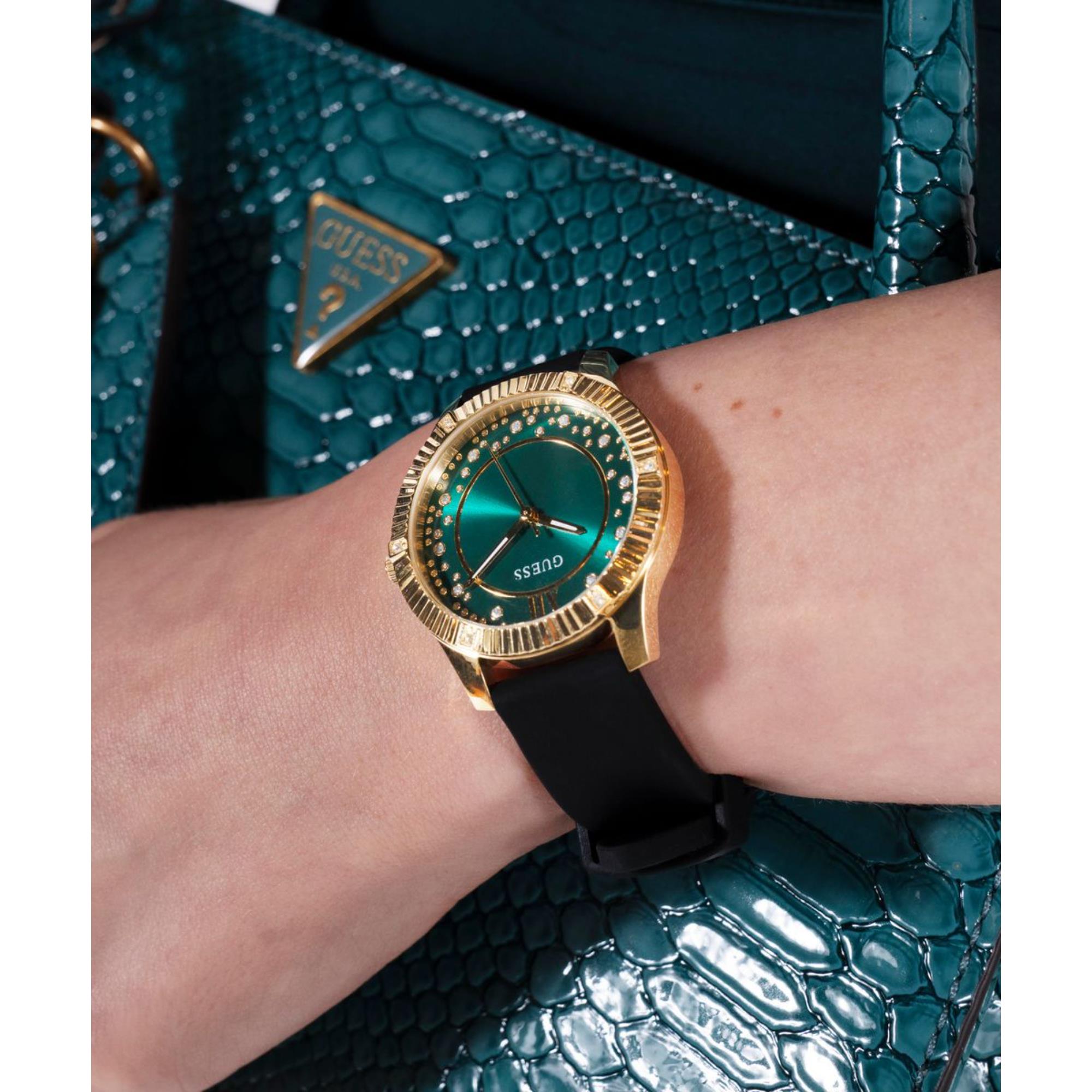 Guess Starstruck Grünes Zifferblatt Silikonarmband Damenuhr GW0766L3