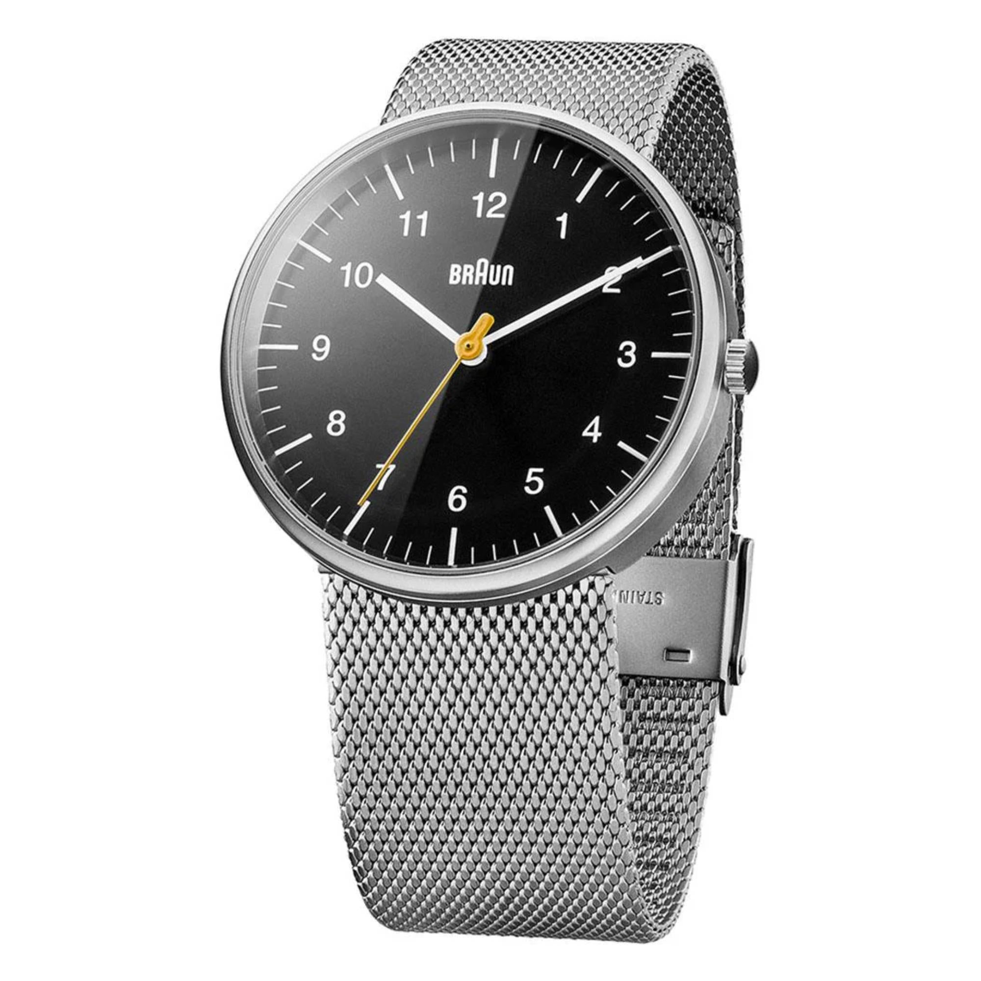 Braun Classic Schwarzes Zifferblatt Stahl-Mesh-Armband Herrenuhr BN0021BKSLMHG