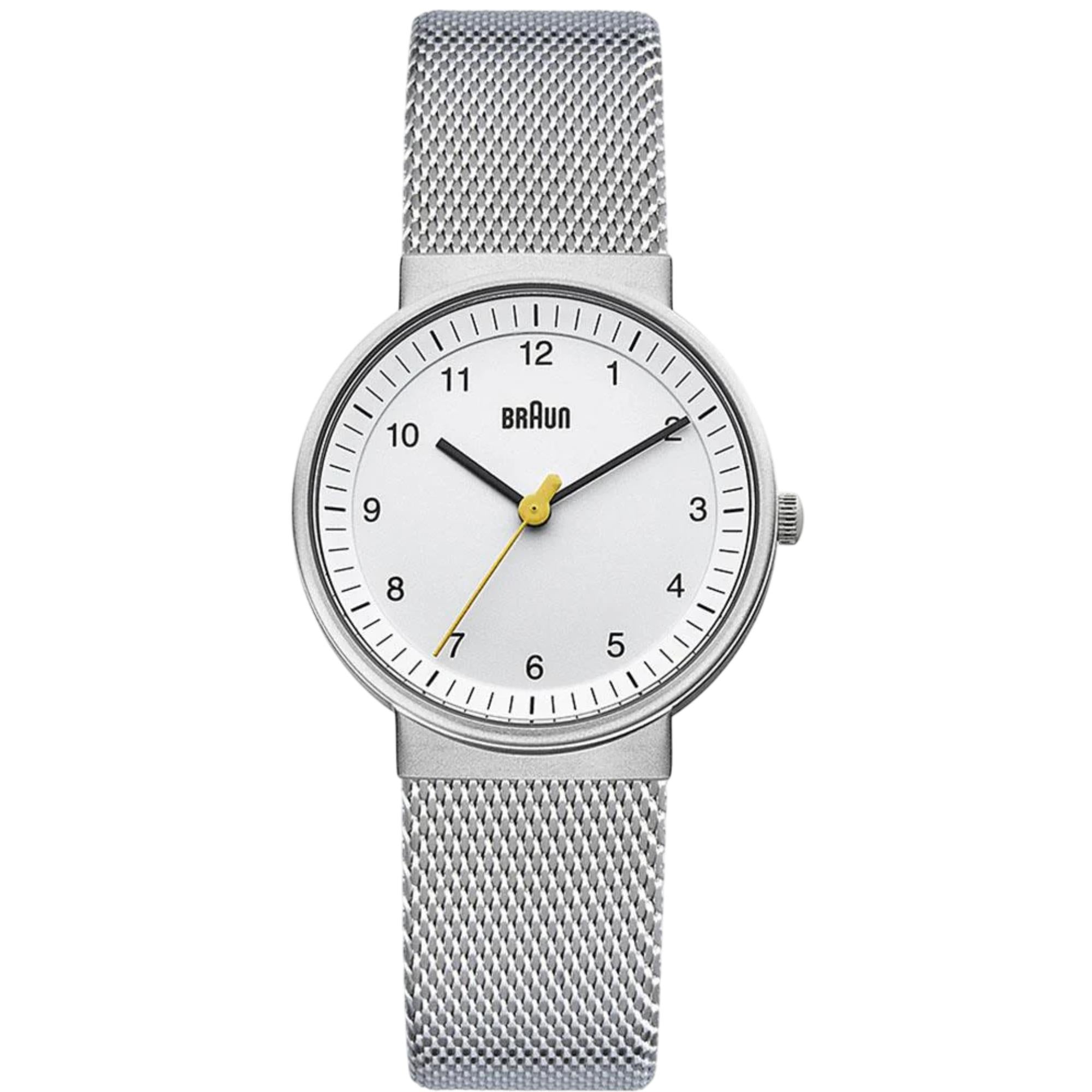 Braun Classic Silbernes Zifferblatt Stahl-Mesh-Armband Damenuhr BN0031WHSLMHL
