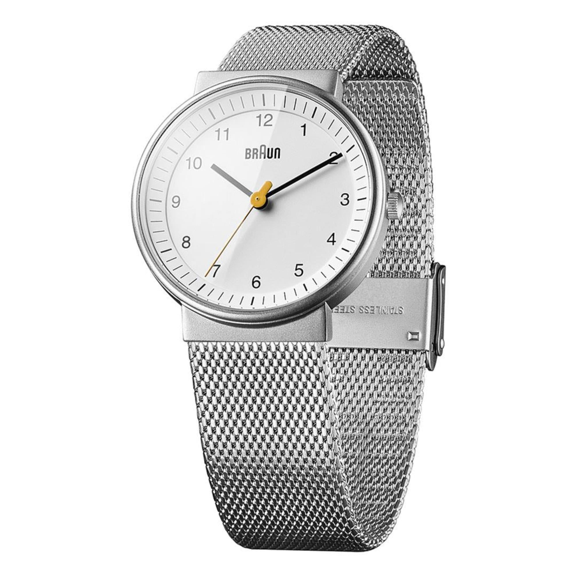 Braun Classic Silbernes Zifferblatt Stahl-Mesh-Armband Damenuhr BN0031WHSLMHL