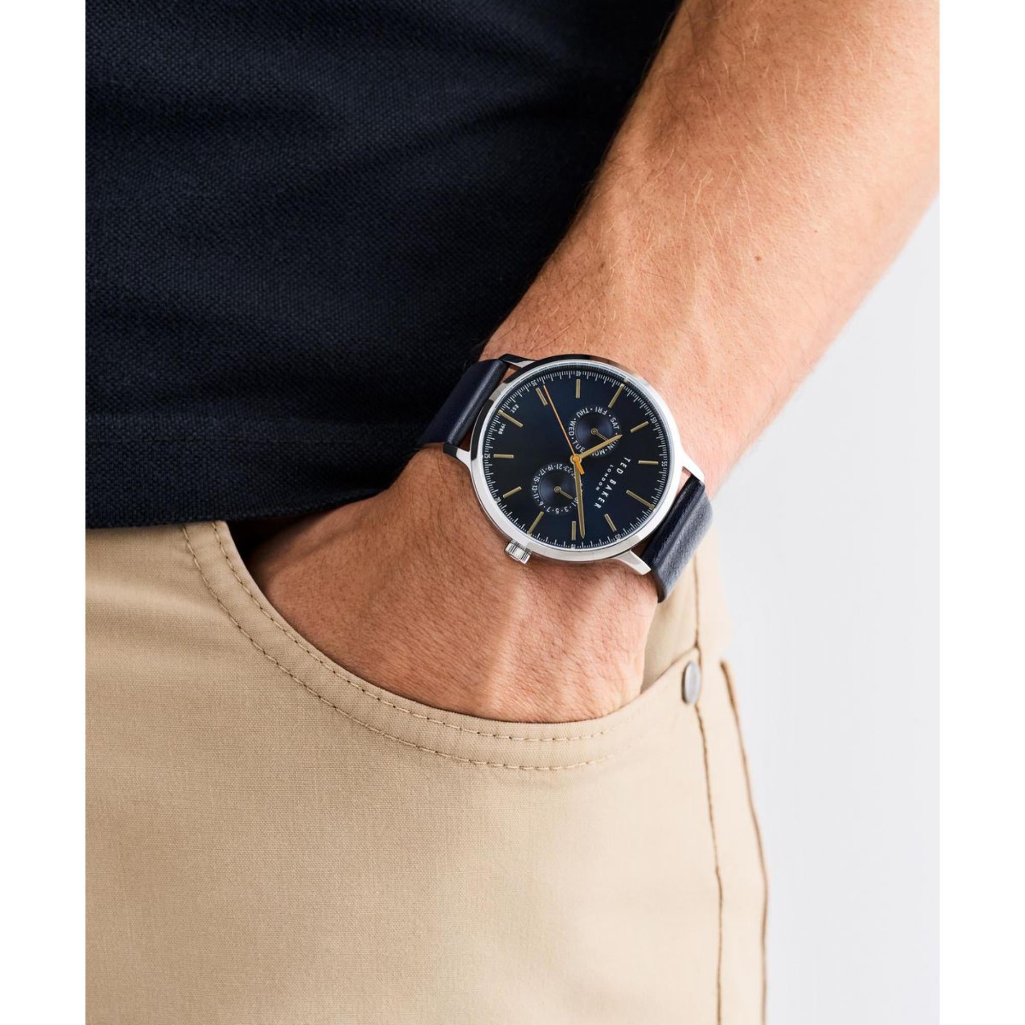 Ted Baker Haarvin Blaues Zifferblatt Lederarmband Herren Uhr BKPHAS503