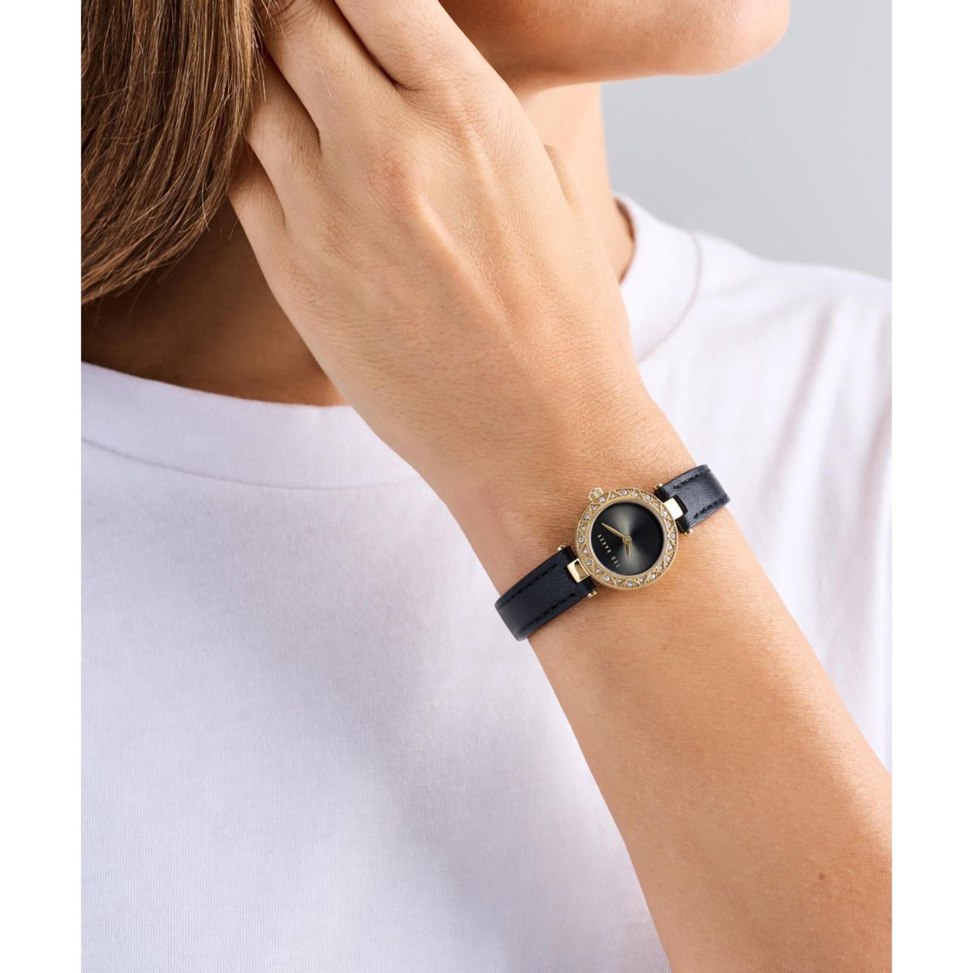 Ted Baker Jolyye Schwarzes Zifferblatt Schwarzes Lederarmband Damen Uhr BKPJLS502