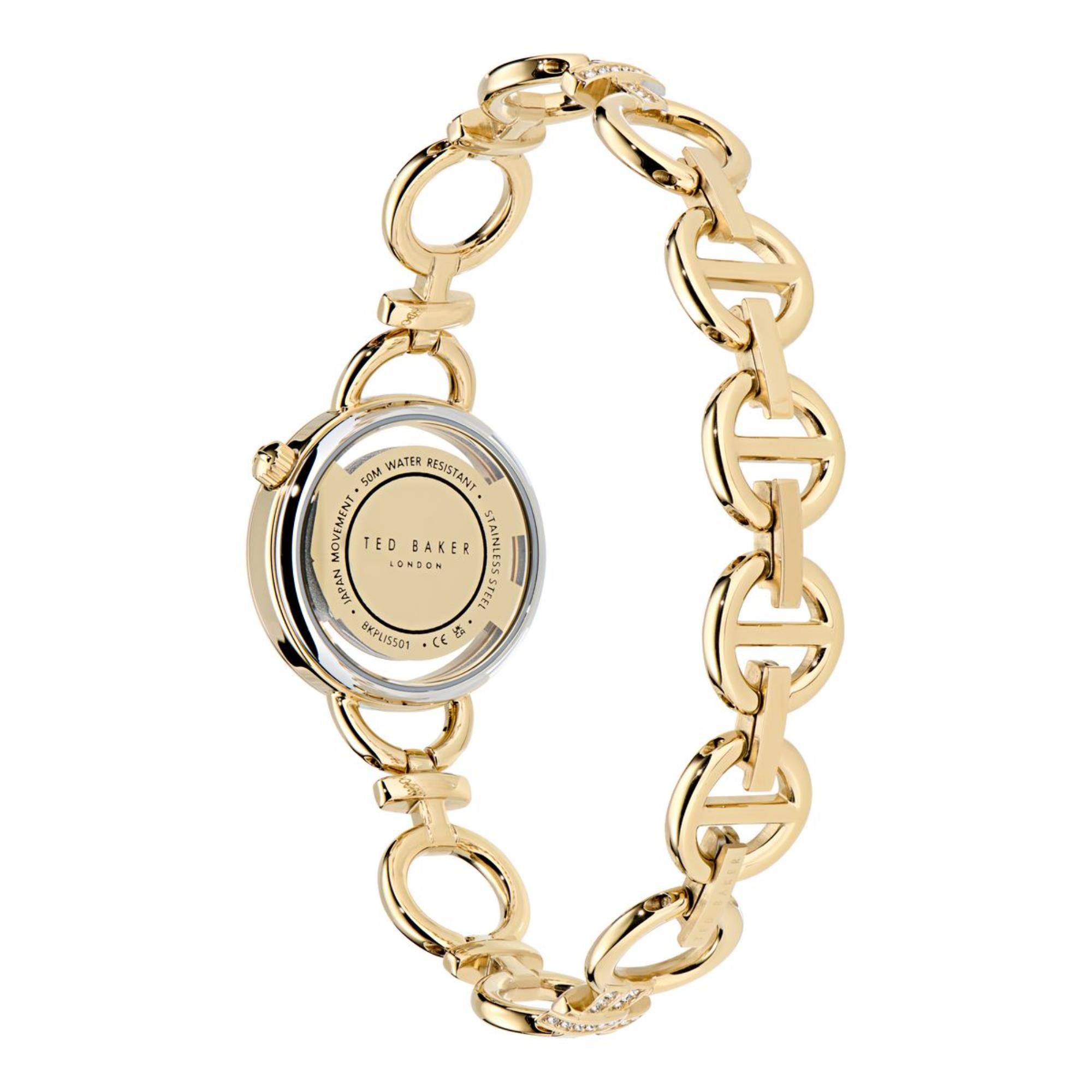 Ted Baker Lilabel Goldenes Zifferblatt Edelstahlarmband Damen Uhr BKPLIS501