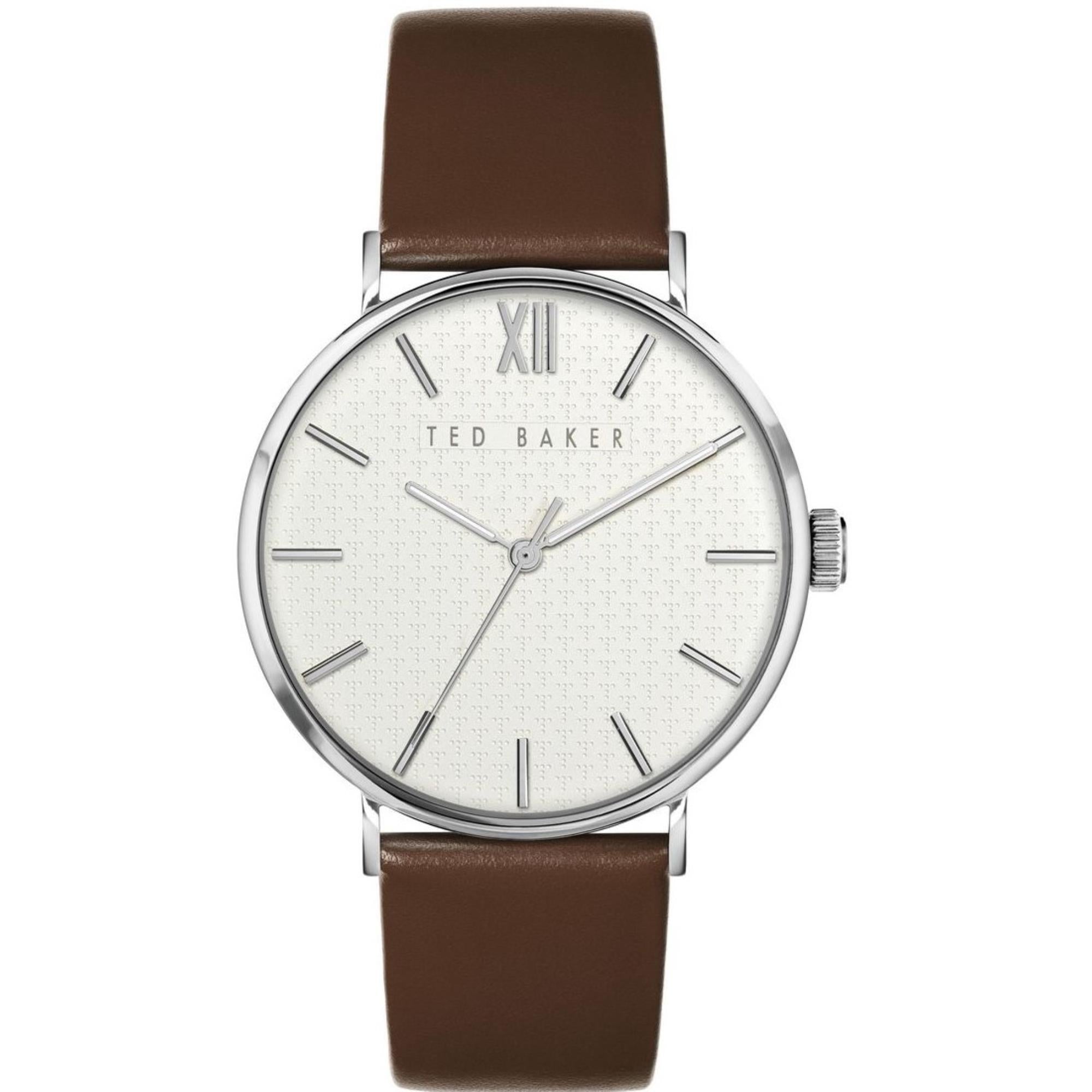 Ted Baker Phylipa Weißes Zifferblatt Lederarmband Herren Uhr BKPPGS215