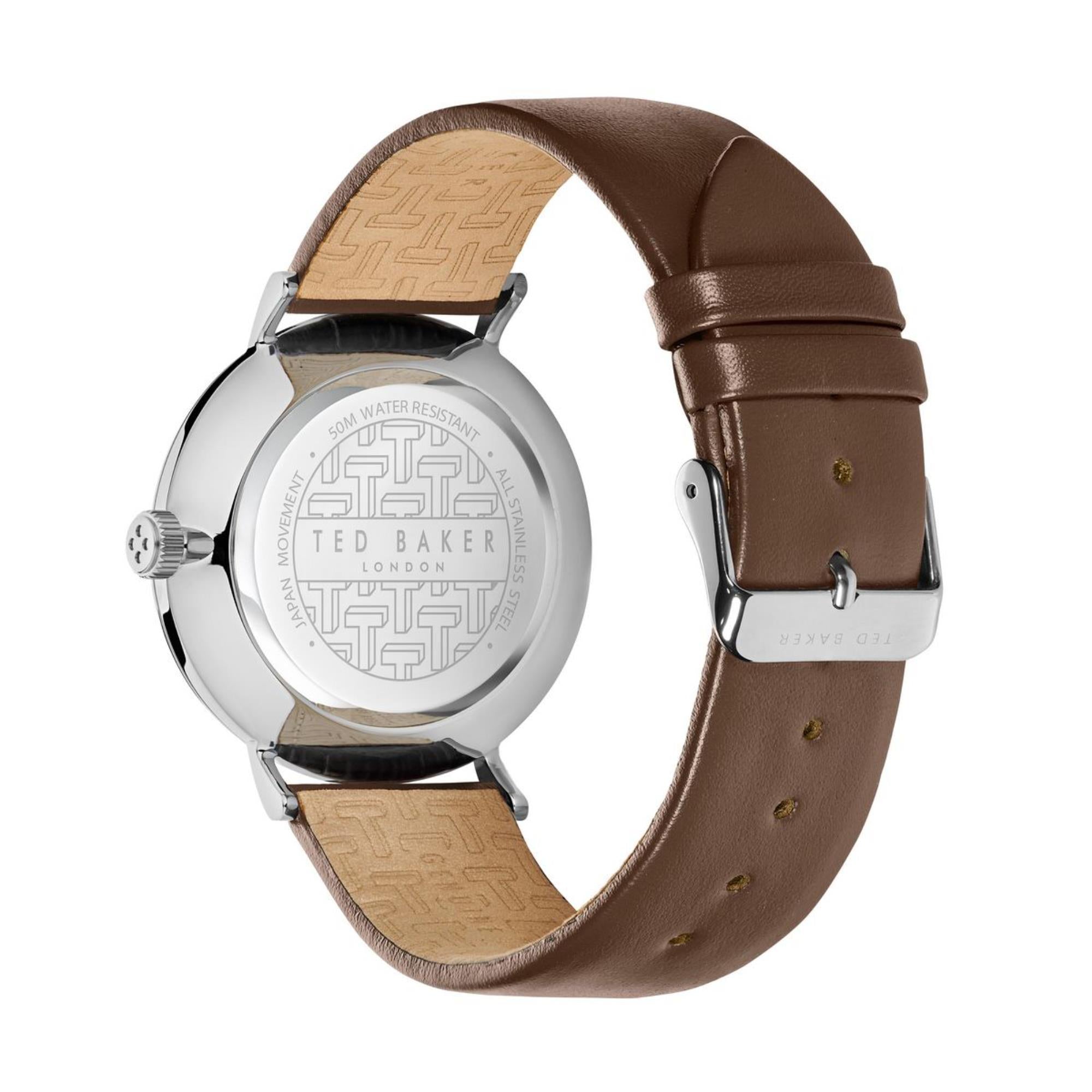 Ted Baker Phylipa Weißes Zifferblatt Lederarmband Herren Uhr BKPPGS215
