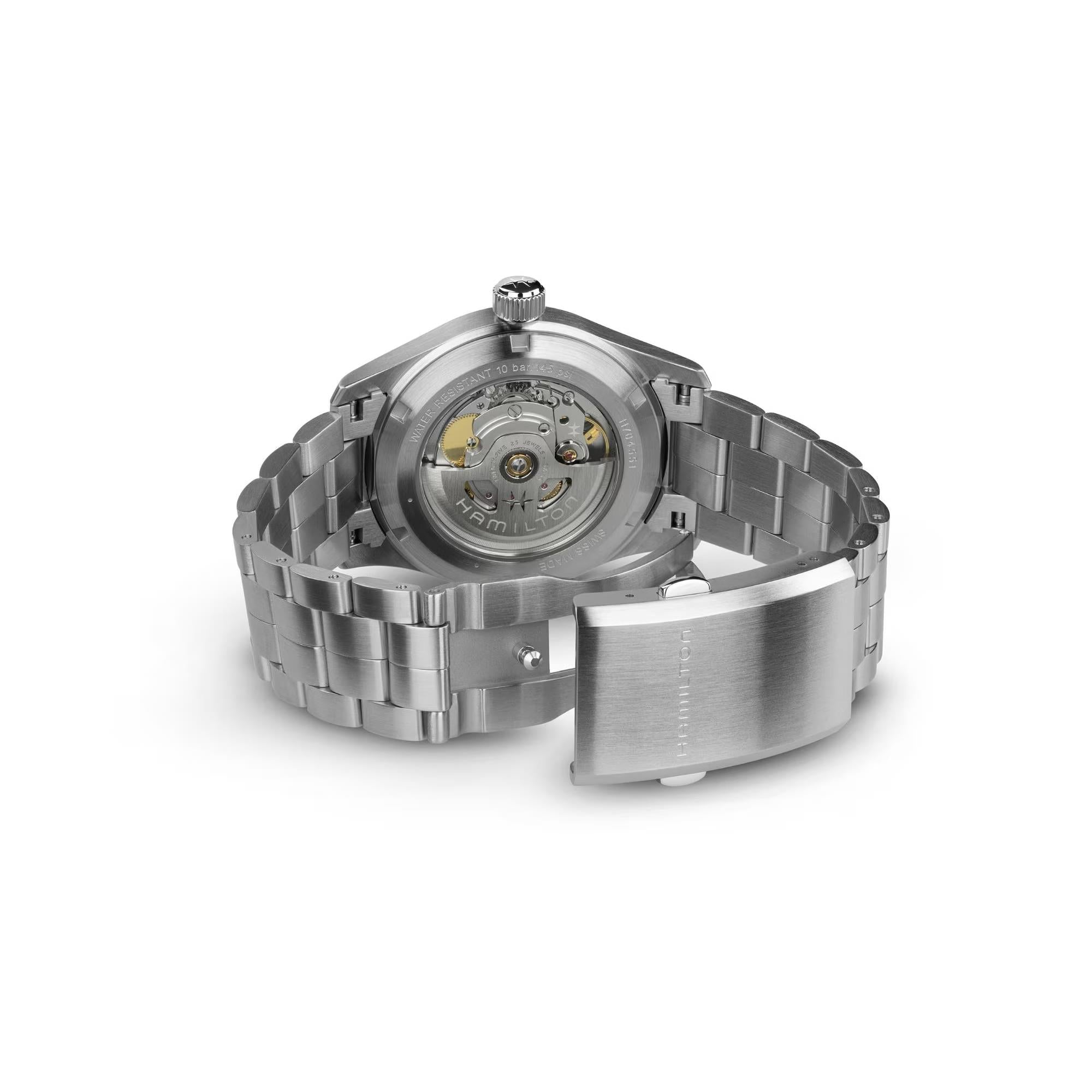 Hamilton Khaki Field H70455140 see-through caseback revealing H-10 movement
