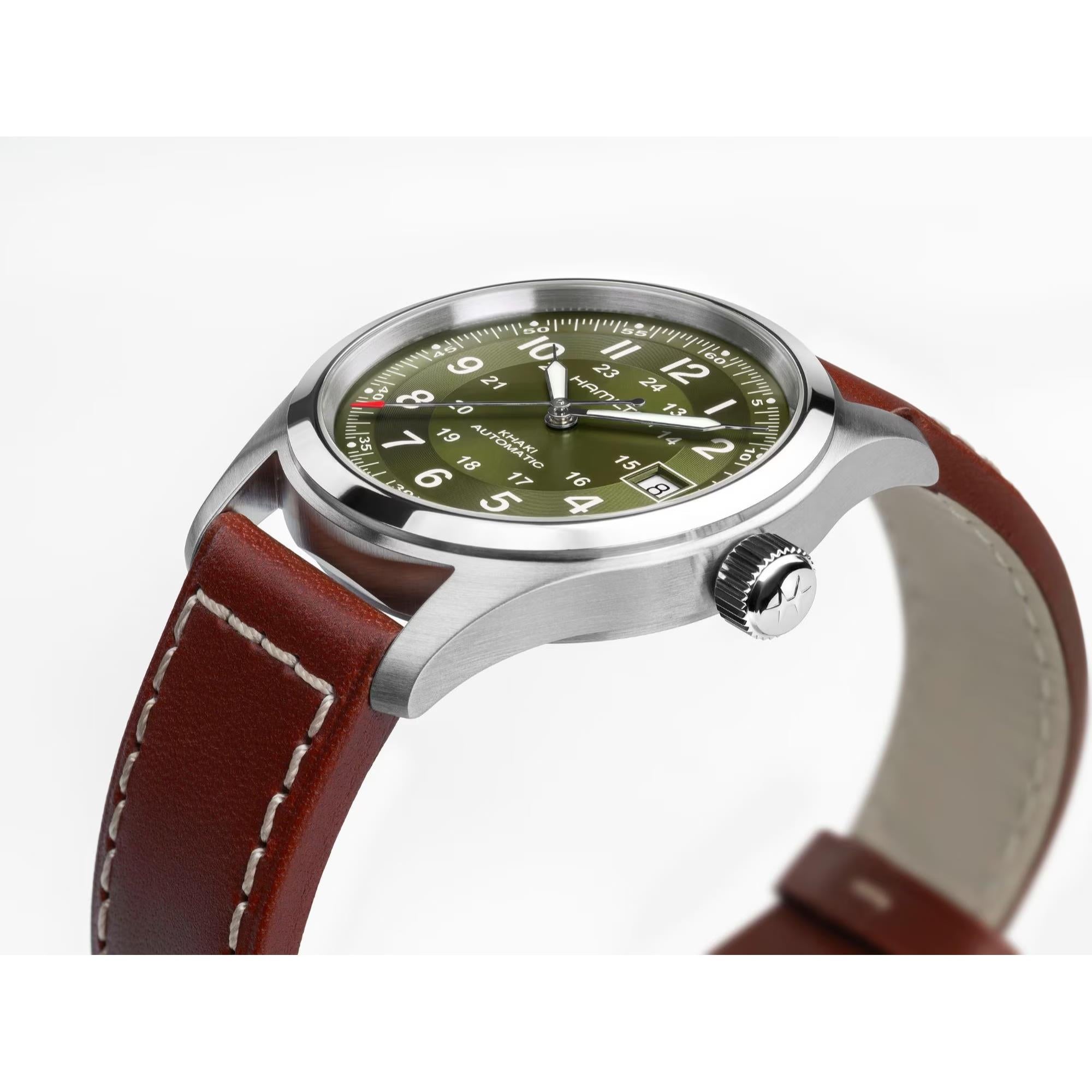 Hamilton Khaki Field H70455560 brown leather strap detail