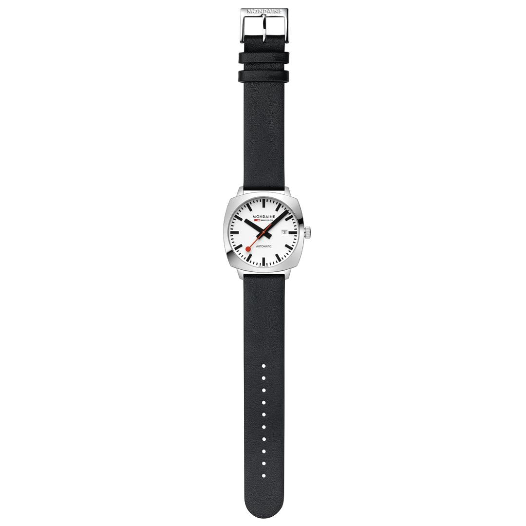 Mondaine Cushion 39mm Weißes Zifferblatt Leder Herren Automatik Uhr MSL.3961B.LBV