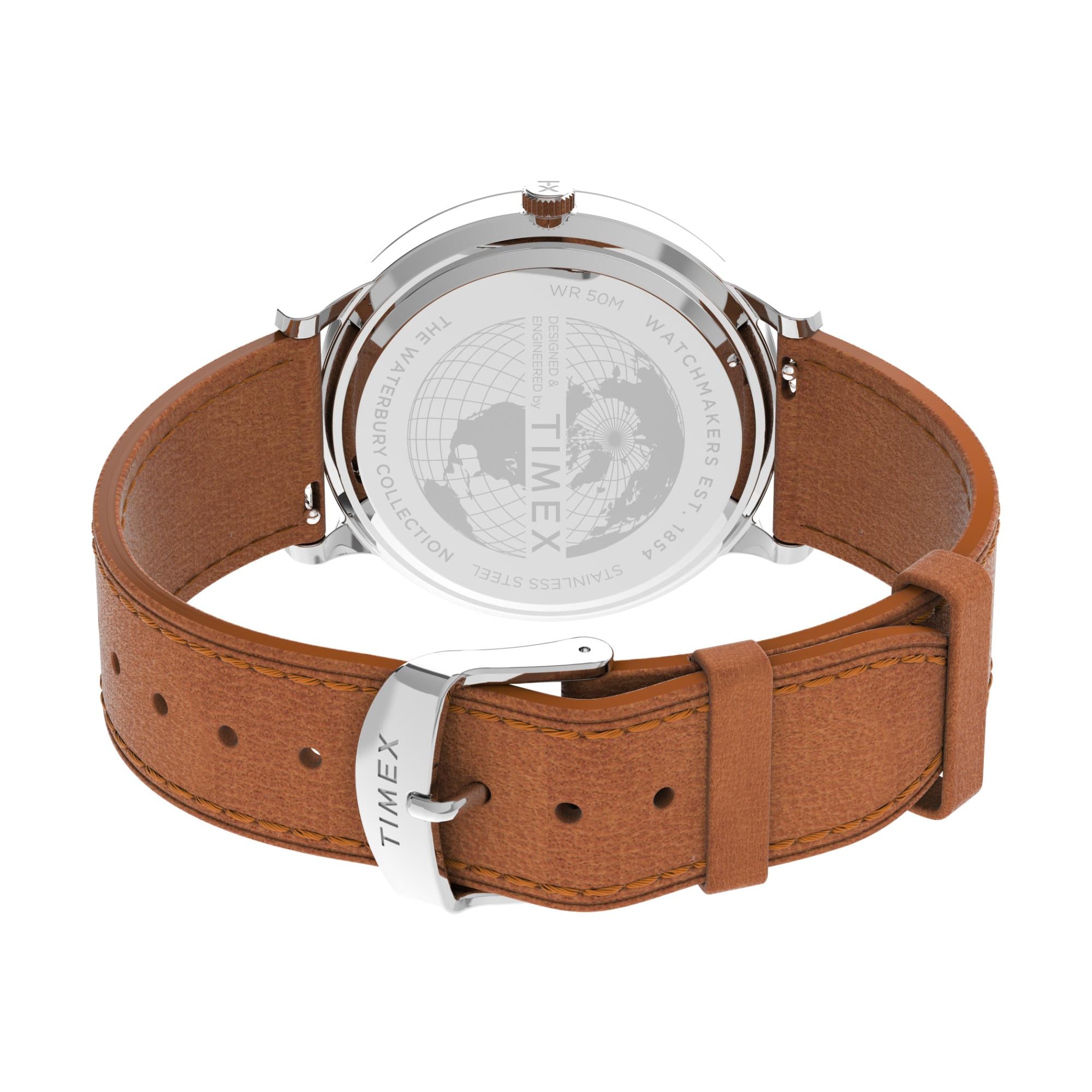 Timex Waterbury 40mm Graues Zifferblatt Leder Herren Quarz Uhr TW2V73600