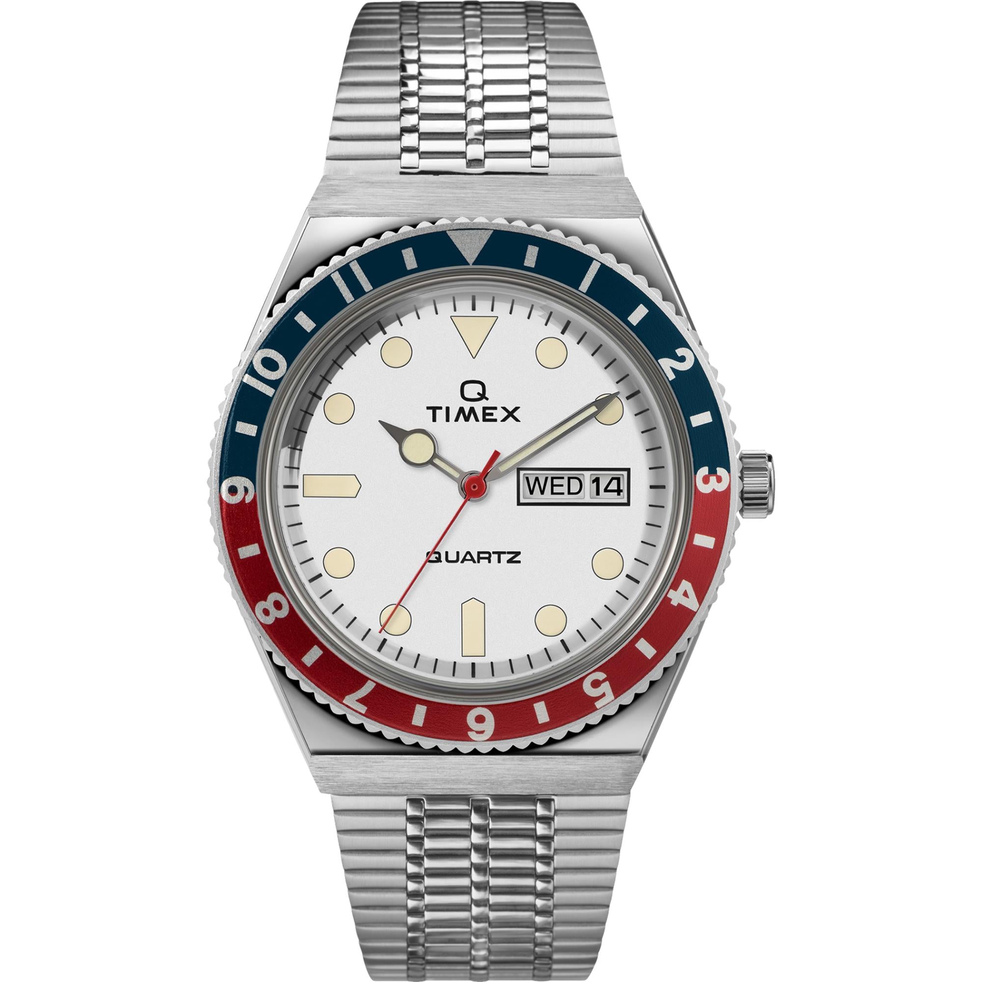 Timex Q 38mm White Dial Steel Mens Quartz Watch TW2U61200