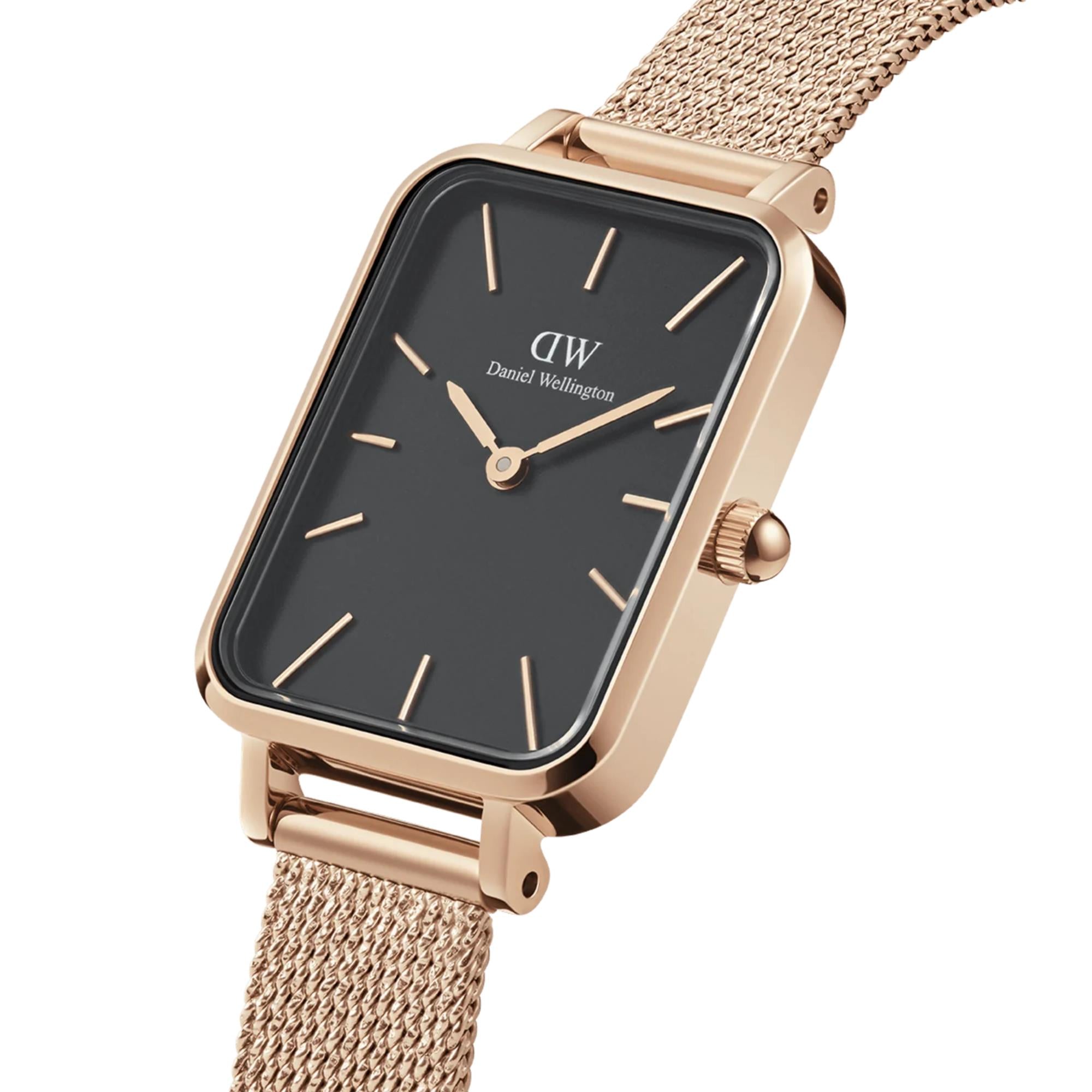 Daniel Wellington Quadro 20mm Schwarzes Zifferblatt Stahl Damen Quarz Uhr DW00100432