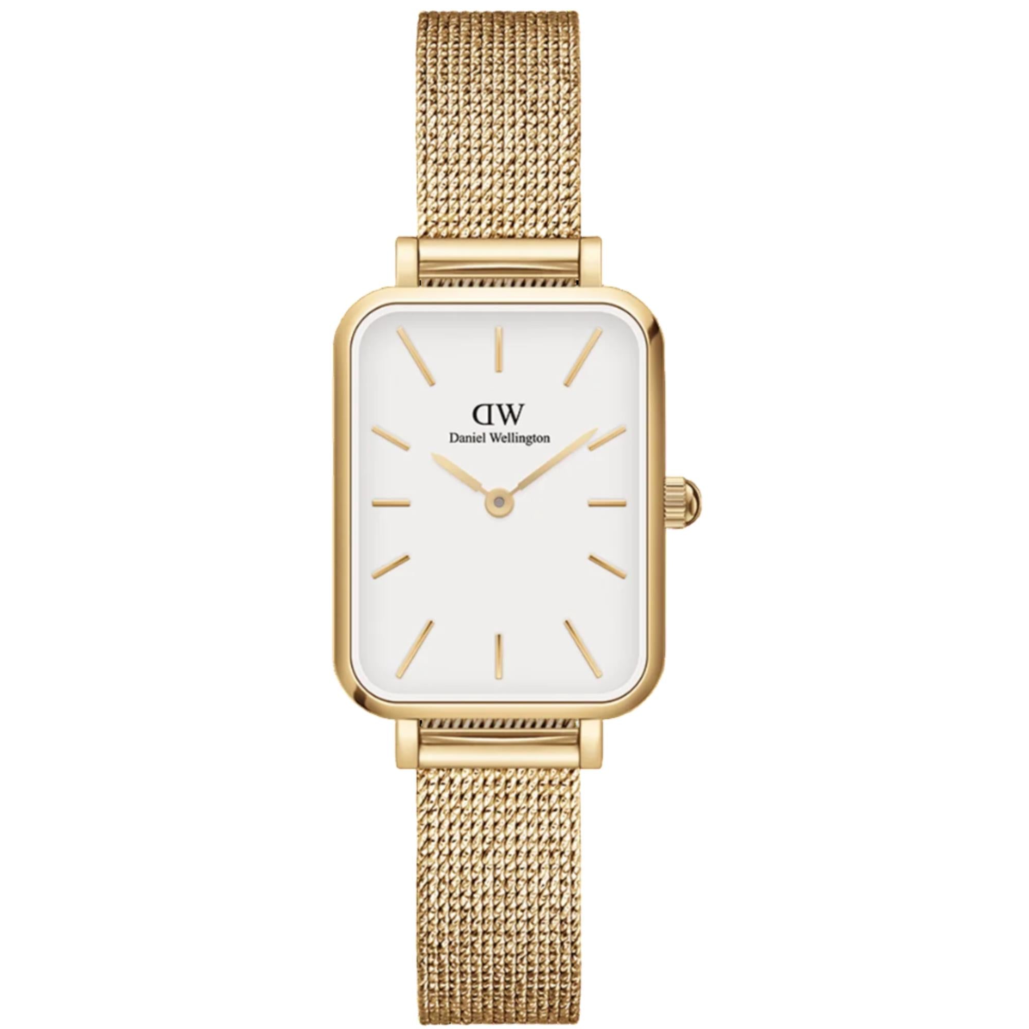 Daniel Wellington Quadro Pressed White Dial Steel Strap Women's Watch DW00100556