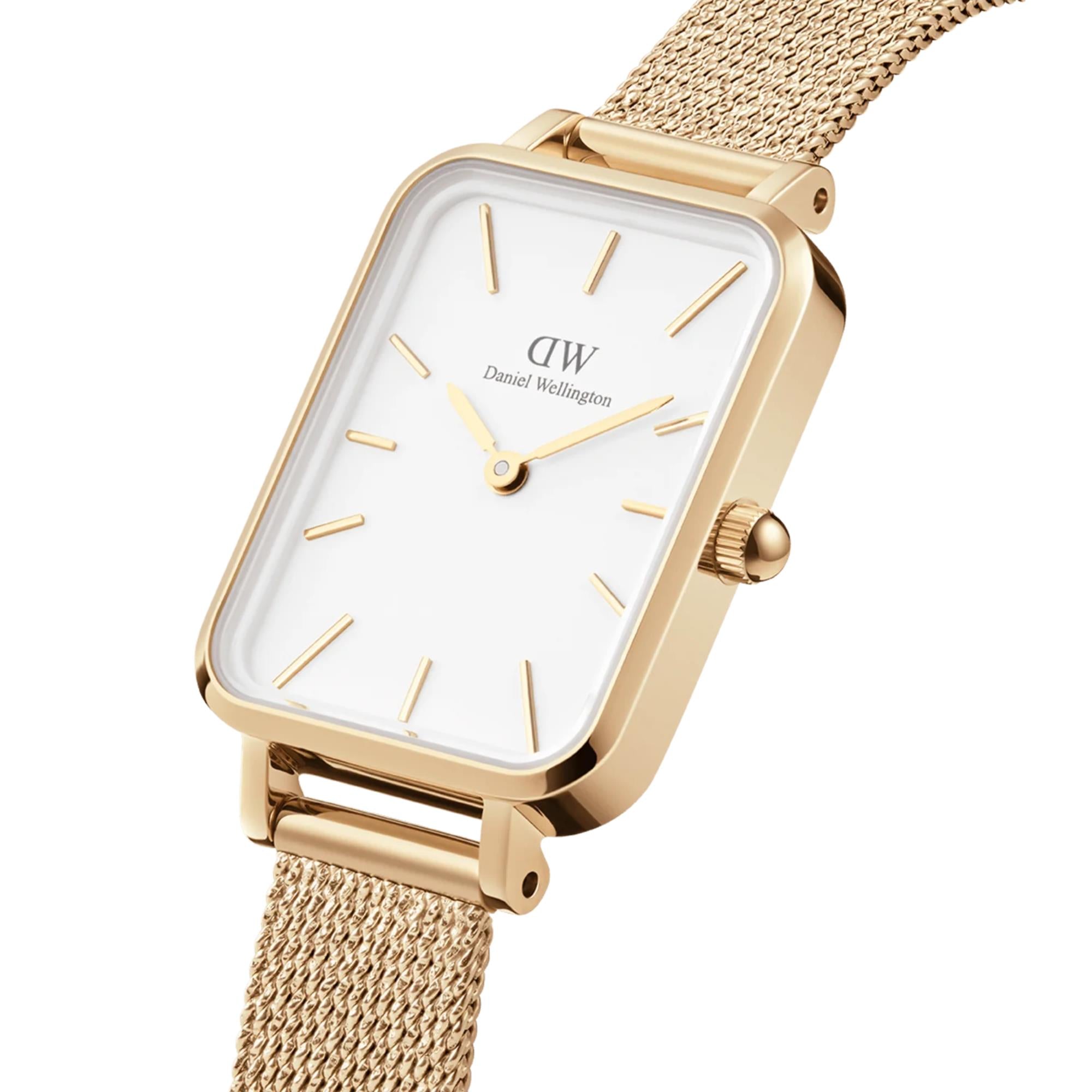 Daniel Wellington Quadro Pressed White Dial Stainless Steel Strap Women's Watch DW00100556 - WatchNation
