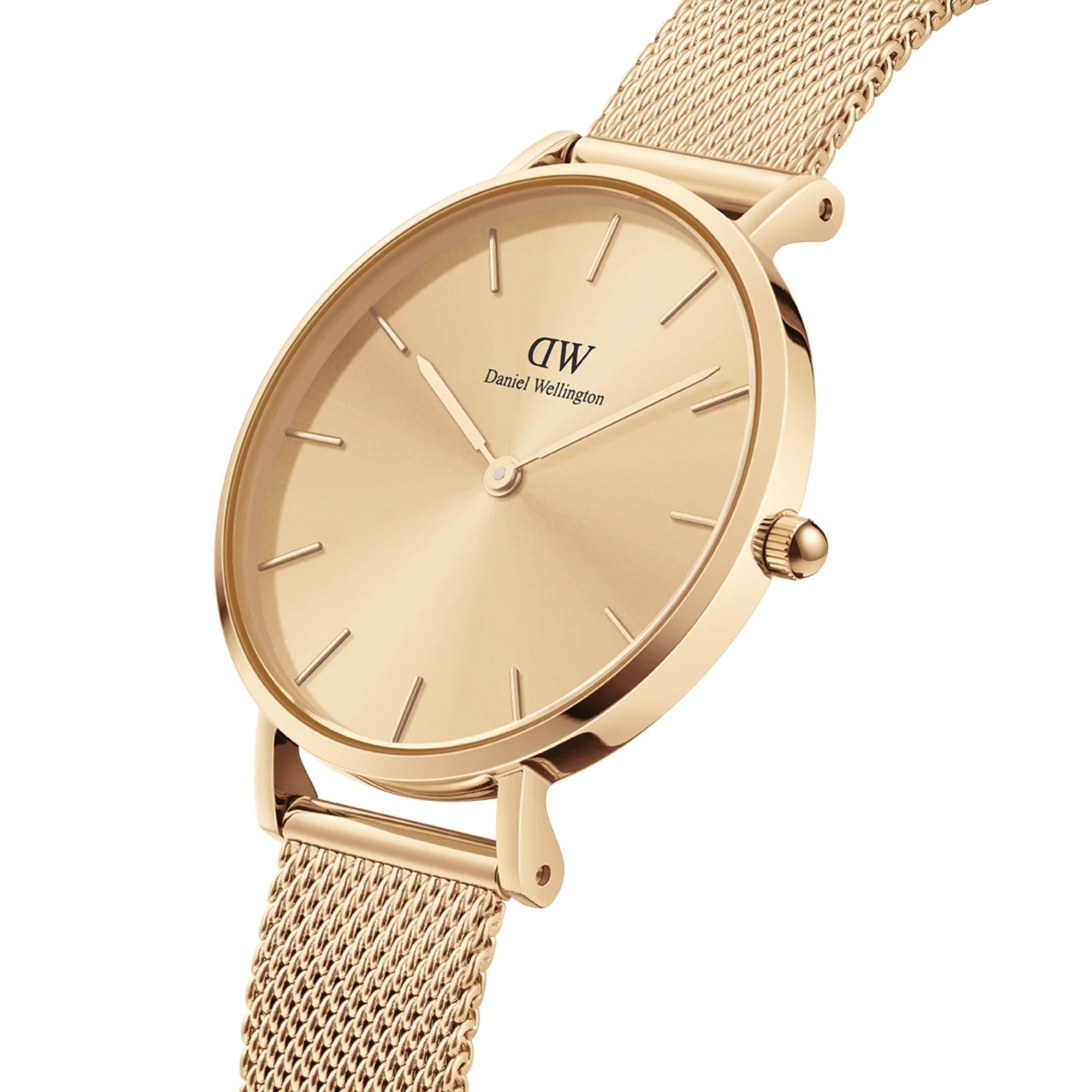 Daniel Wellington Petite 28mm Gold Dial Steel Ladies Quartz Watch DW00100473