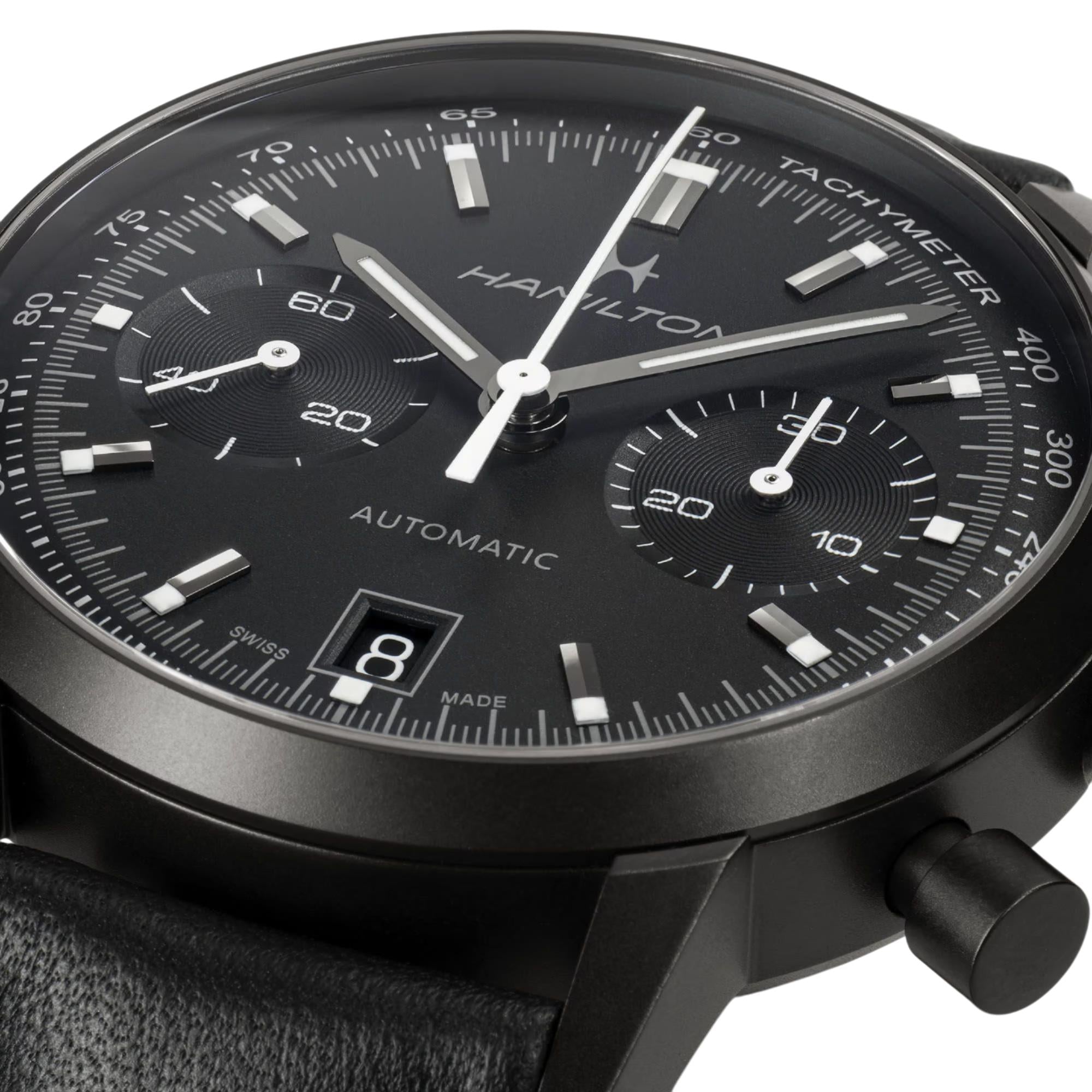 Hamilton American Classic 40mm Chronograph Black Dial Leather Mens Automatic Watch H38446730