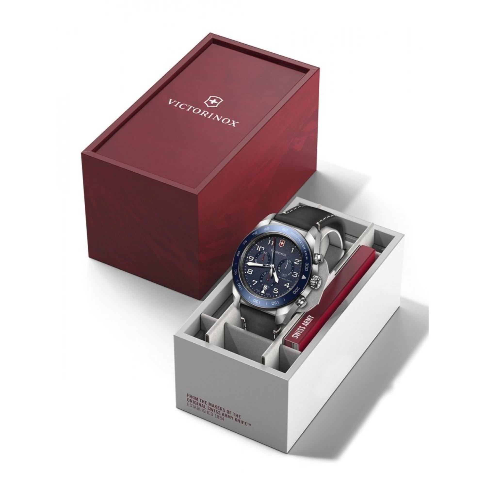 Victorinox Swiss Army 242047 watch displayed in premium red and white gift box packaging