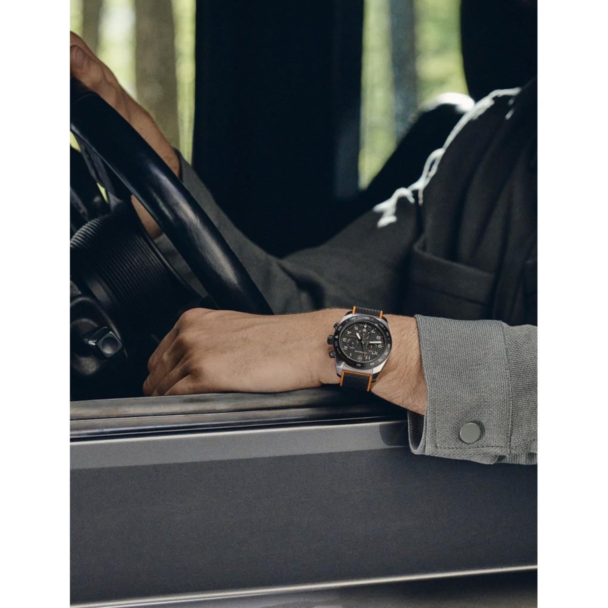Victorinox Swiss Army black dial rubber chronograph 242050 worn on wrist