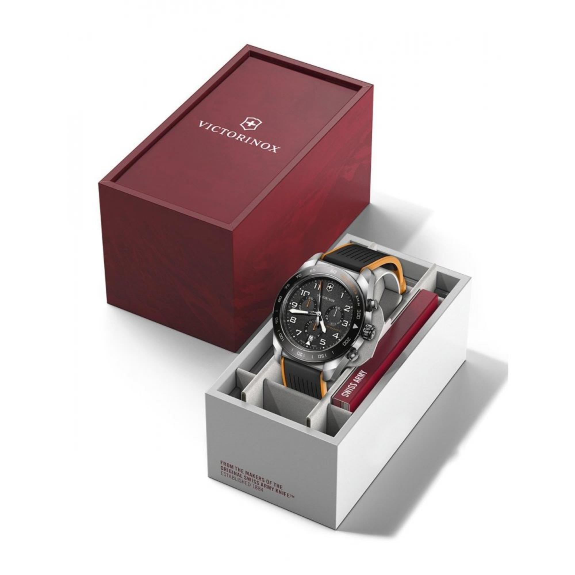 Victorinox Swiss Army 242050 watch displayed in premium red and white gift box packaging