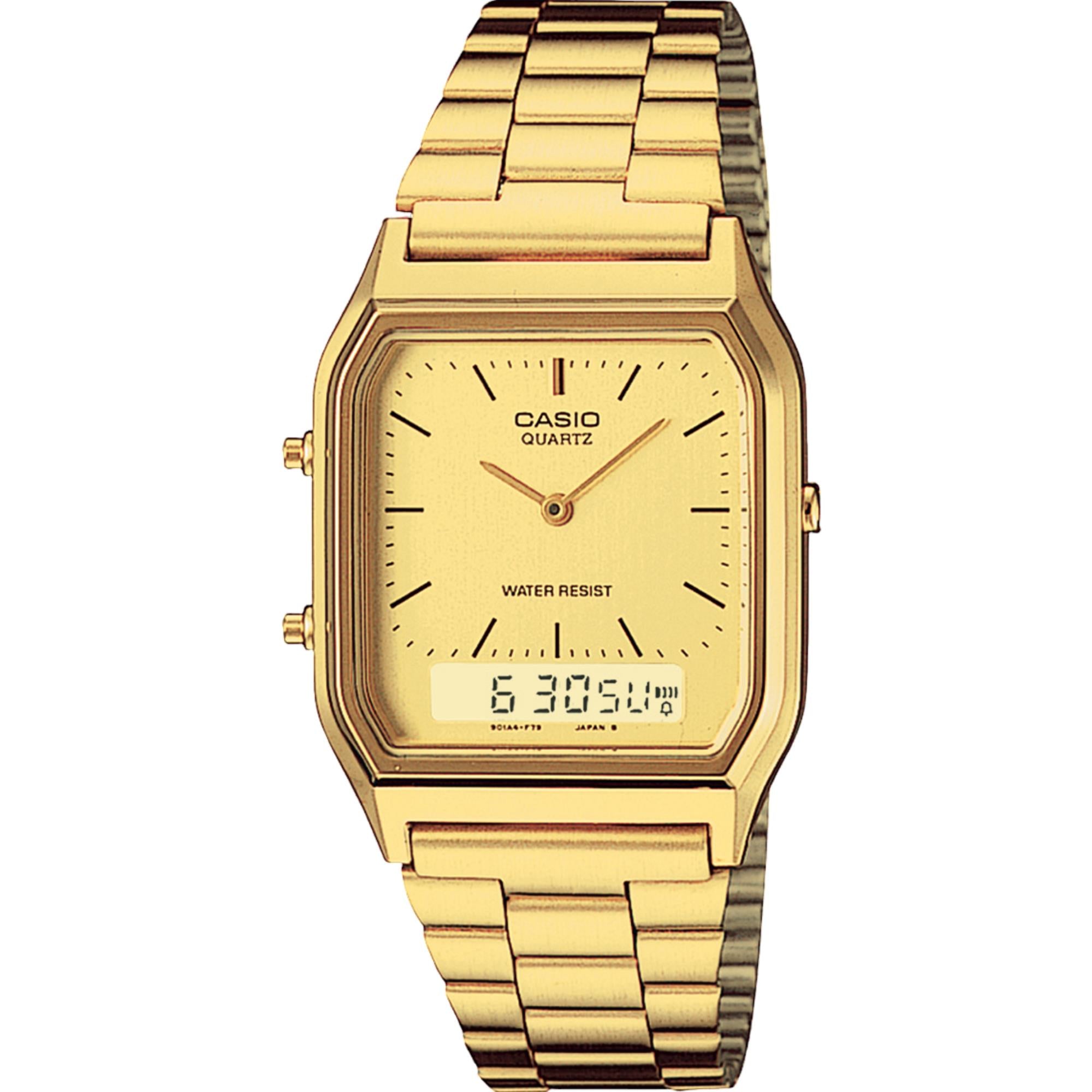 Casio Collection Vintage Ana-Digi Gold Dial Steel Strap Unisex Watch AQ-230GA-9DMQYES