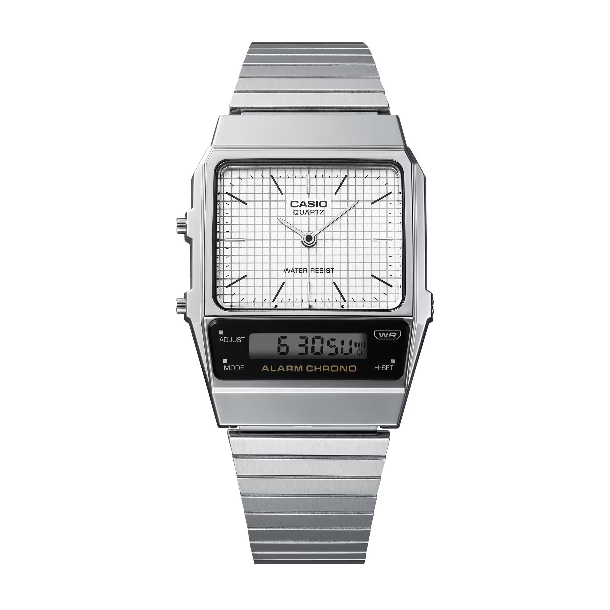 Casio Vintage 32mm Edgy Digital Analogue Dial Steel Quartz Watch AQ-800E-7AEF