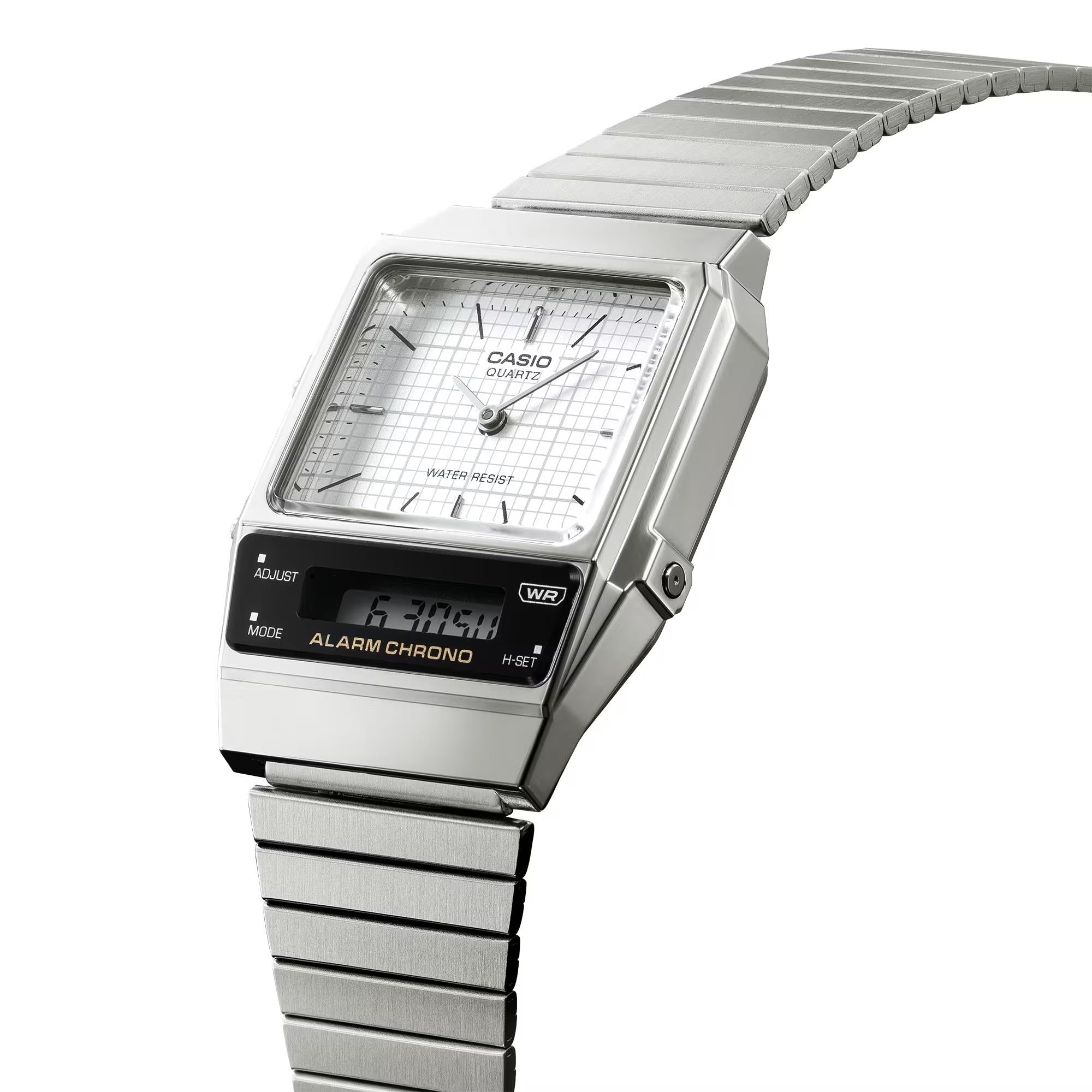 Casio Vintage 32mm Edgy Digital Analogue Dial Steel Quartz Watch AQ-800E-7AEF