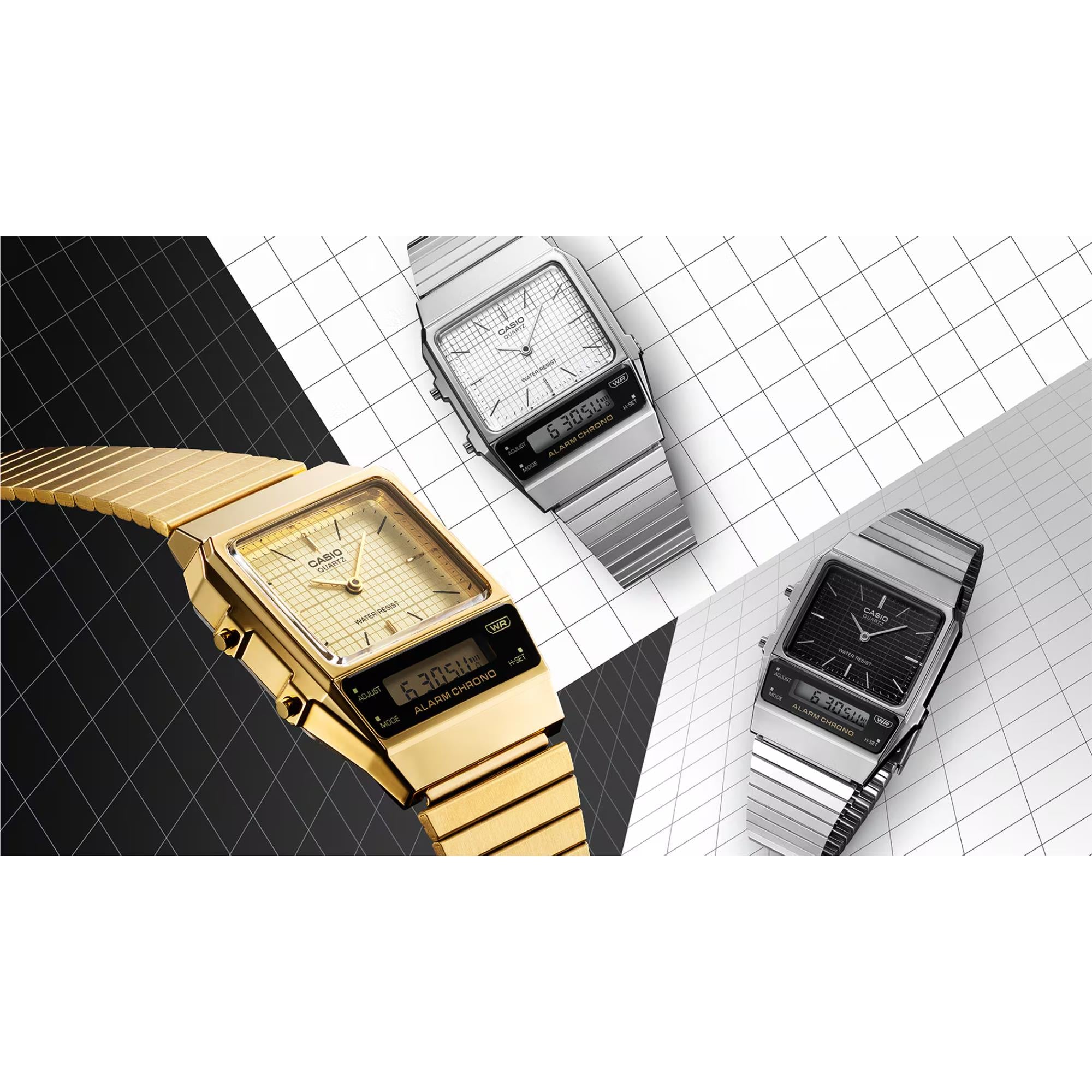 Casio Vintage 32mm Edgy Digital Analogue Dial Steel Quartz Watch AQ-800E-7AEF