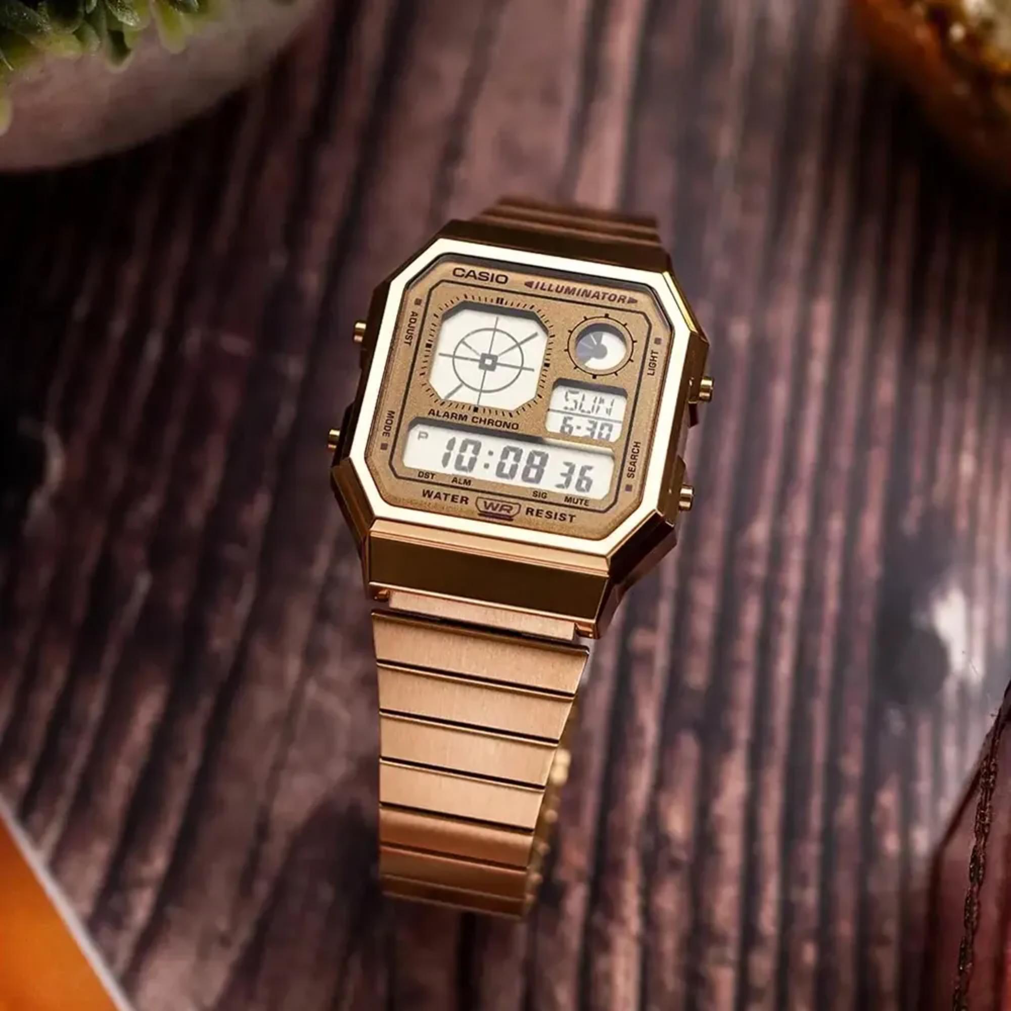 Casio Vintage Digital Goldfarbener Armband Uhr A130WEG-9AEF