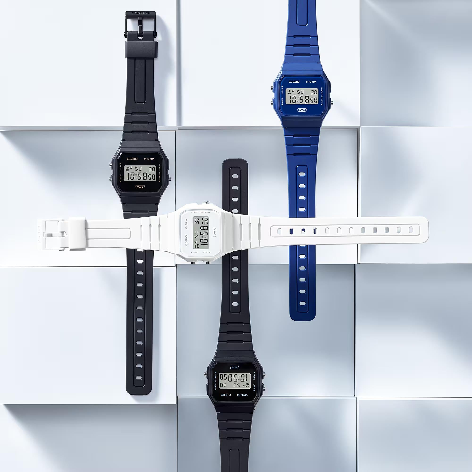 Casio Timeless Collection Digital Schwarzes Harzarmband Uhr F-91WB-1AEF