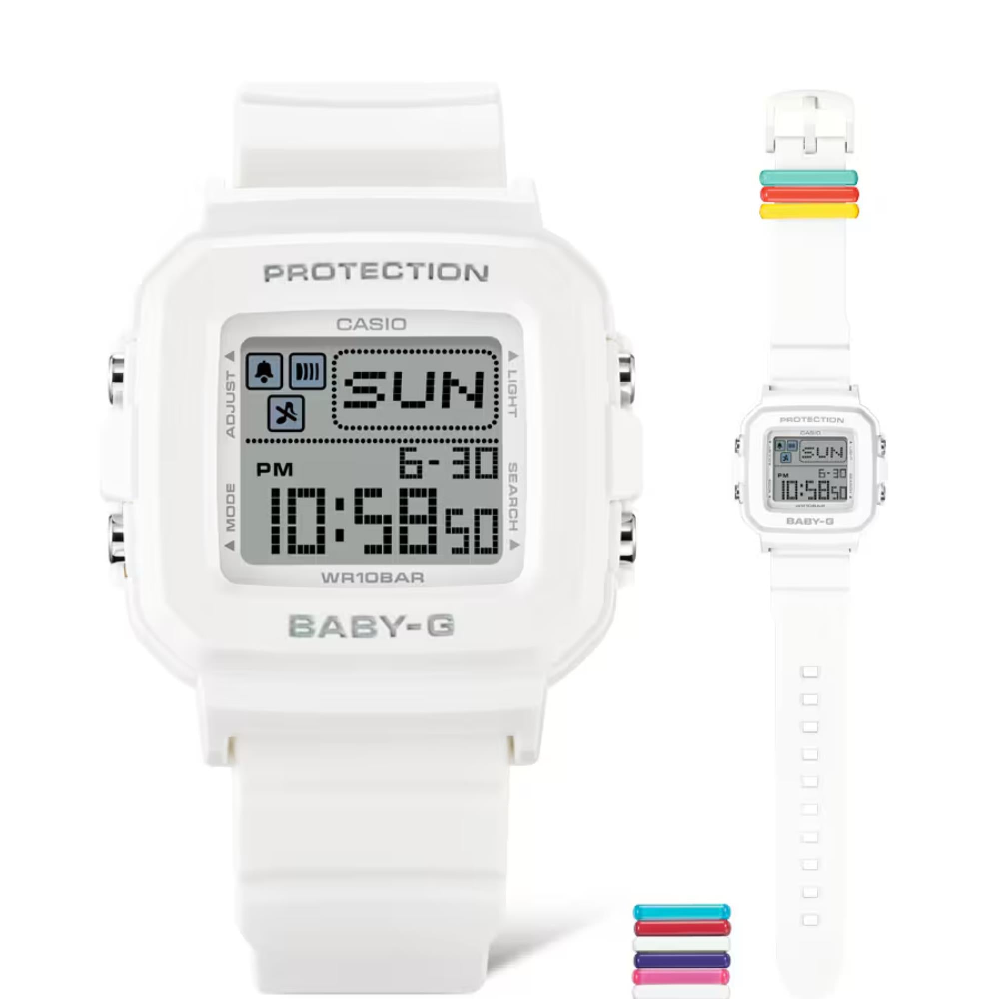 Casio BABY-G Digital Weißes Harzarmband Damen Uhr BGD-10L-7ER