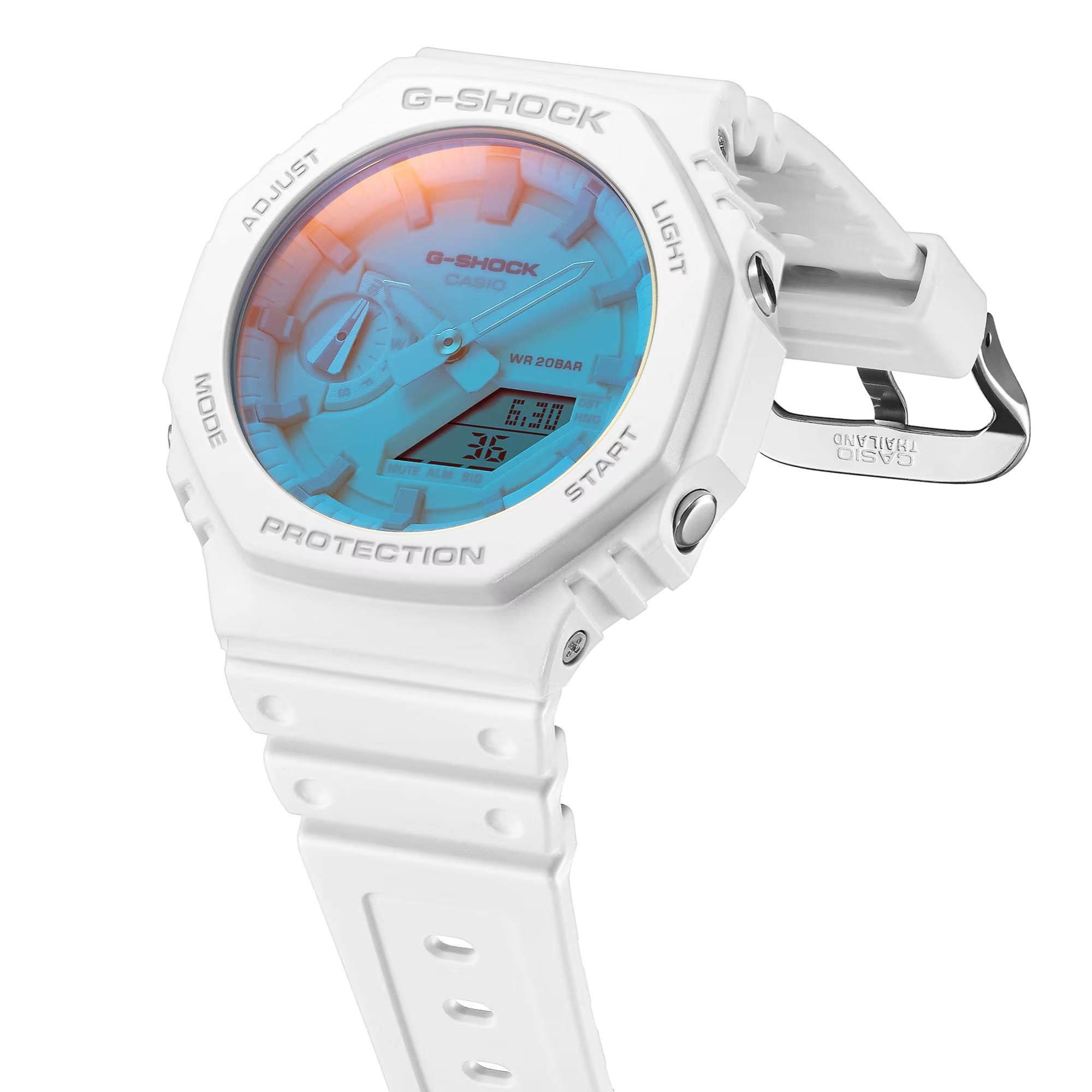 Casio G-Shock Blaues Digital Weißes Harzarmband Herren Uhr GA-2100TL-7AER