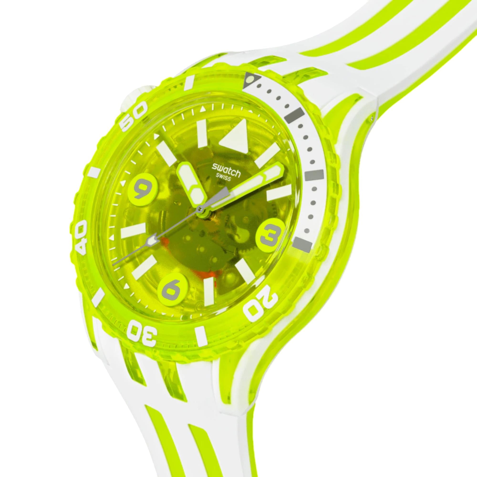 Swatch SCUBAQUA Egg Yolk Yellow Bioceramic Dial Silicone Strap Watch SSCU09J100