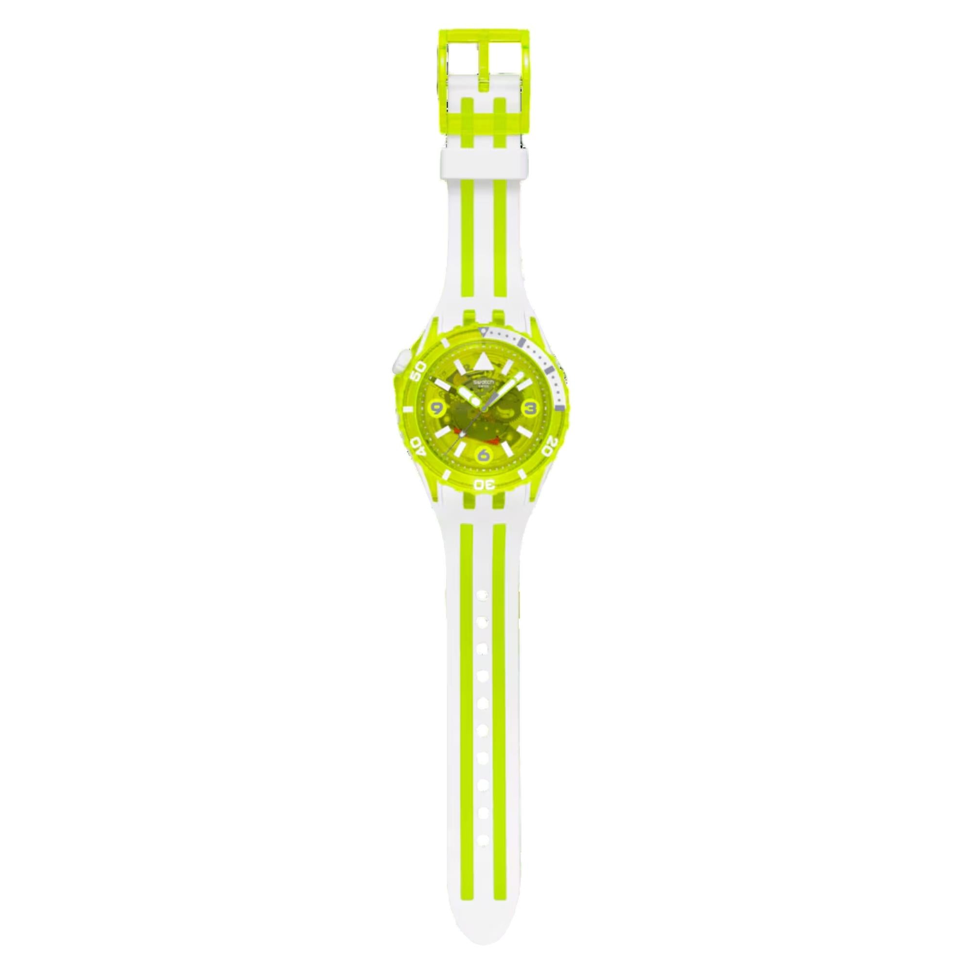 Swatch SCUBAQUA Egg Yolk Yellow Bioceramic Dial Silicone Strap Watch SSCU09J100