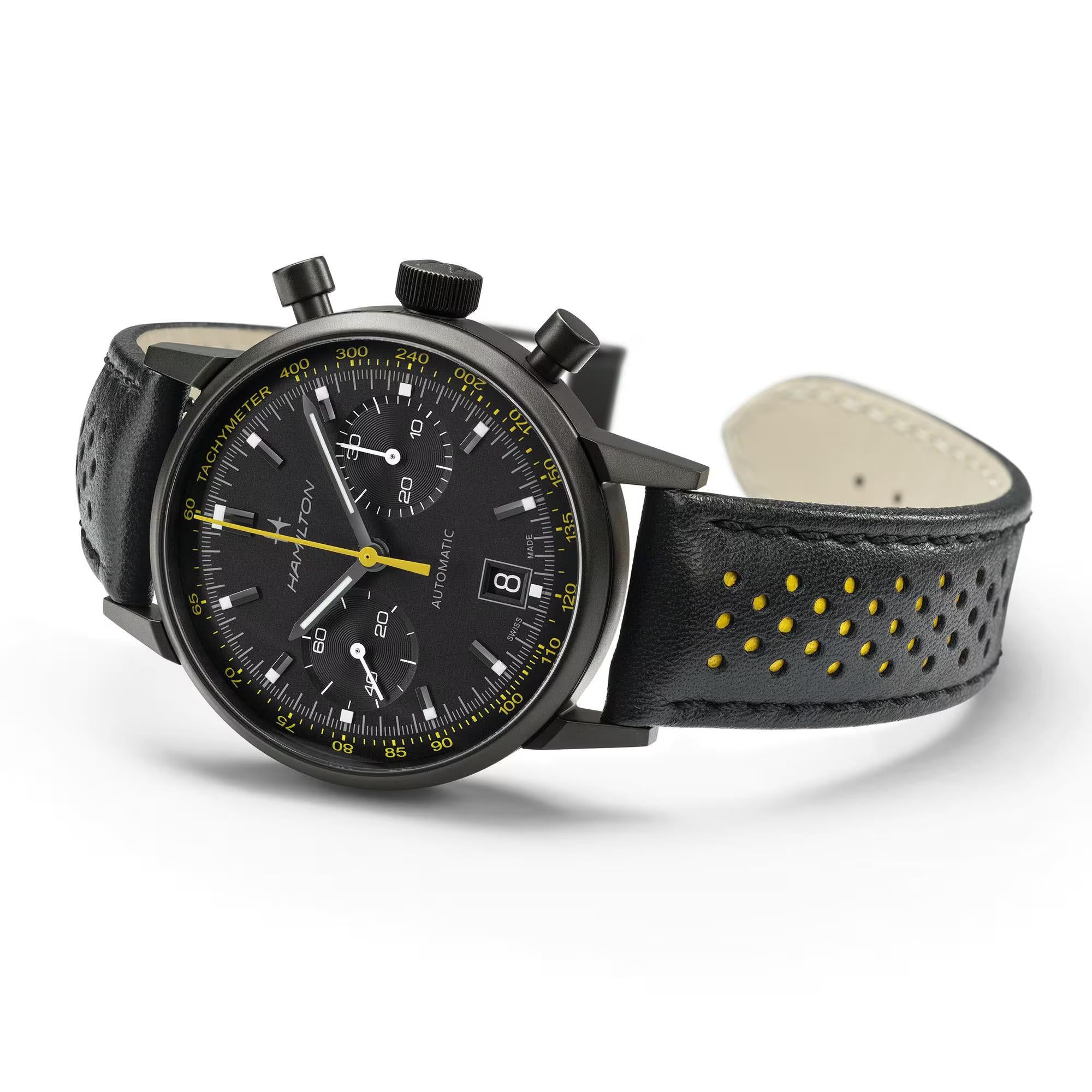 Hamilton American Classic 40mm Chronograph Black Dial Leather Mens Automatic Watch H38446731