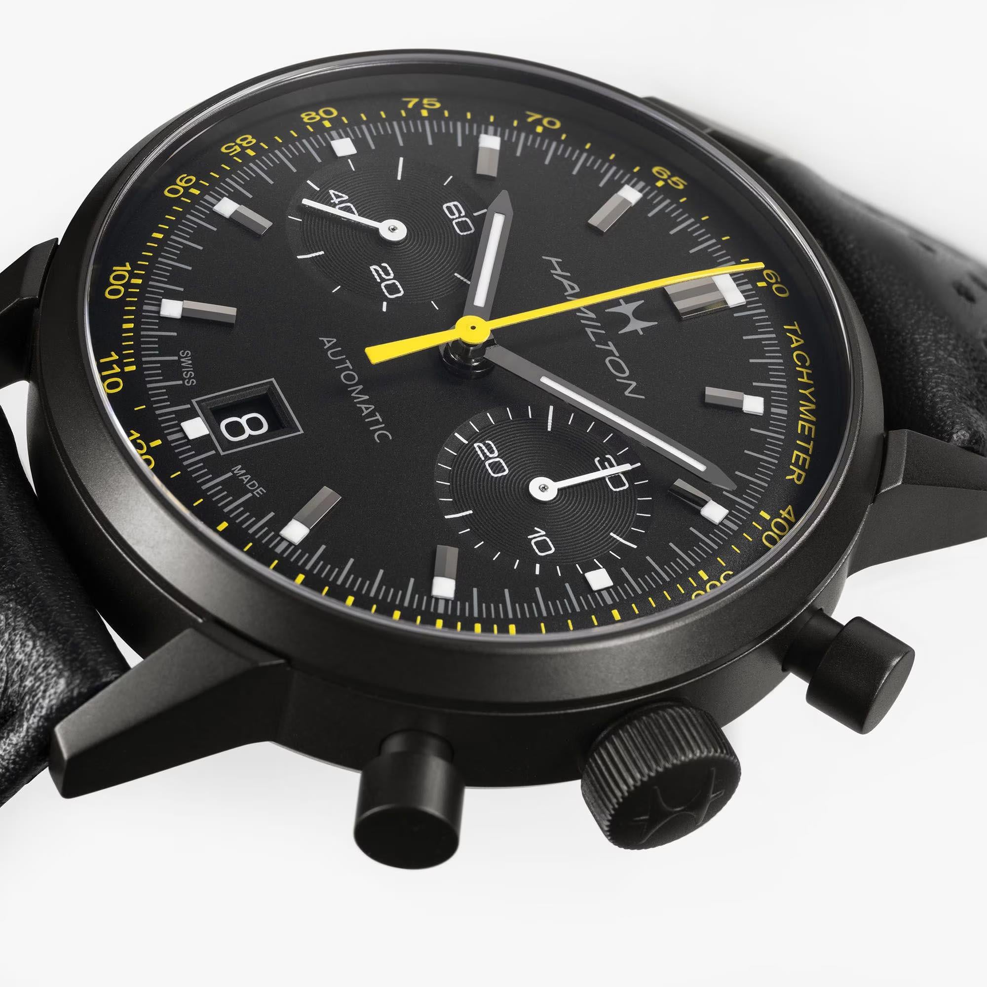 Hamilton American Classic 40mm Chronograph Black Dial Leather Mens Automatic Watch H38446731
