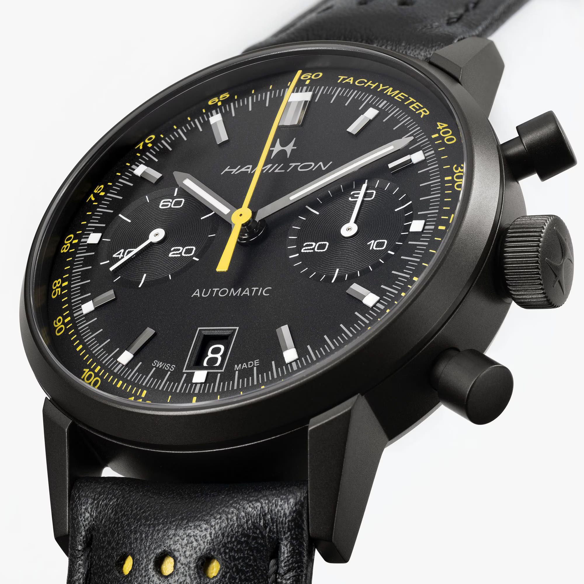 Hamilton American Classic 40mm Chronograph Black Dial Leather Mens Automatic Watch H38446731