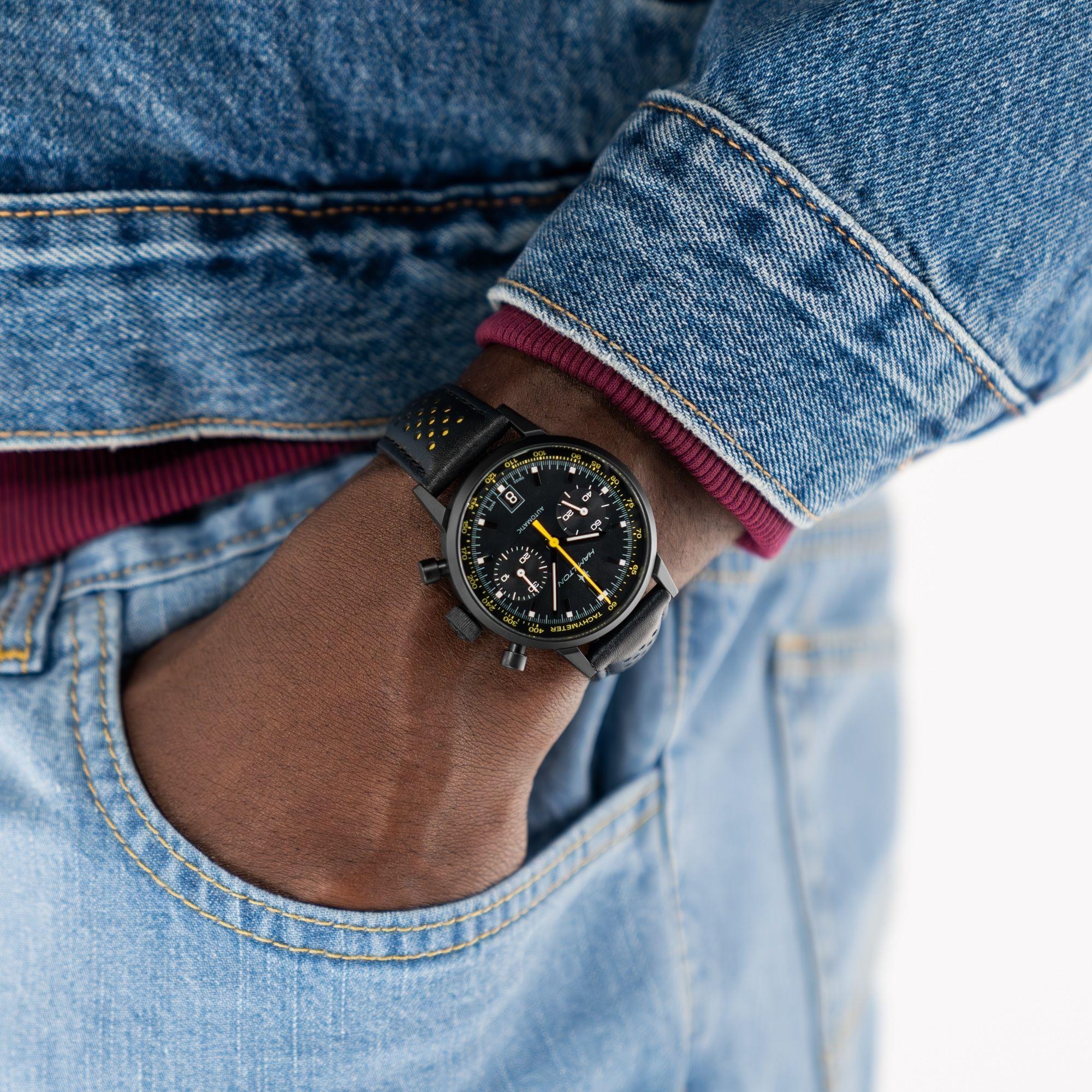 Hamilton American Classic 40mm Chronograph Black Dial Leather Mens Automatic Watch H38446731