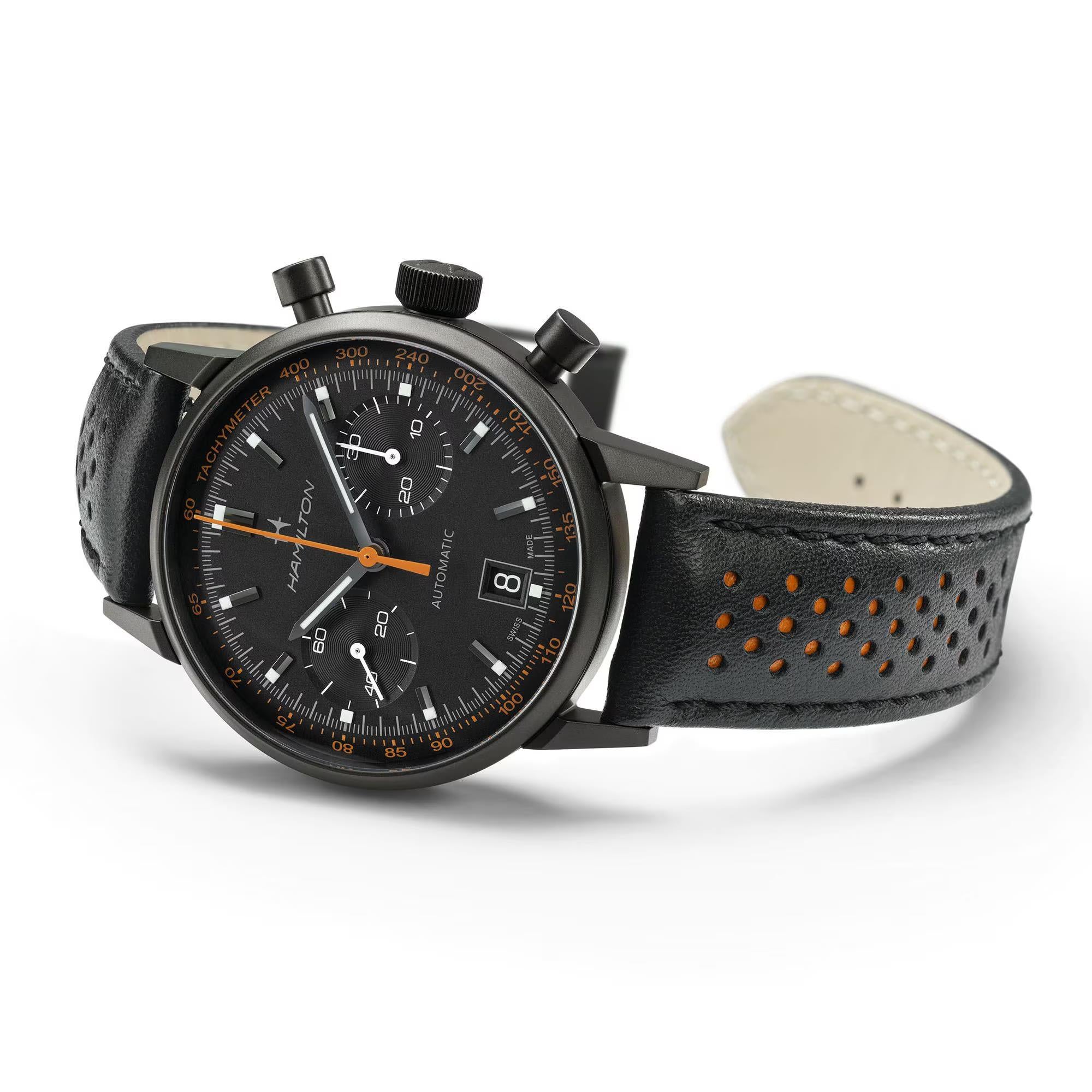 Hamilton American Classic 40mm Chronograph Black Dial Leather Mens Automatic Watch H38446732