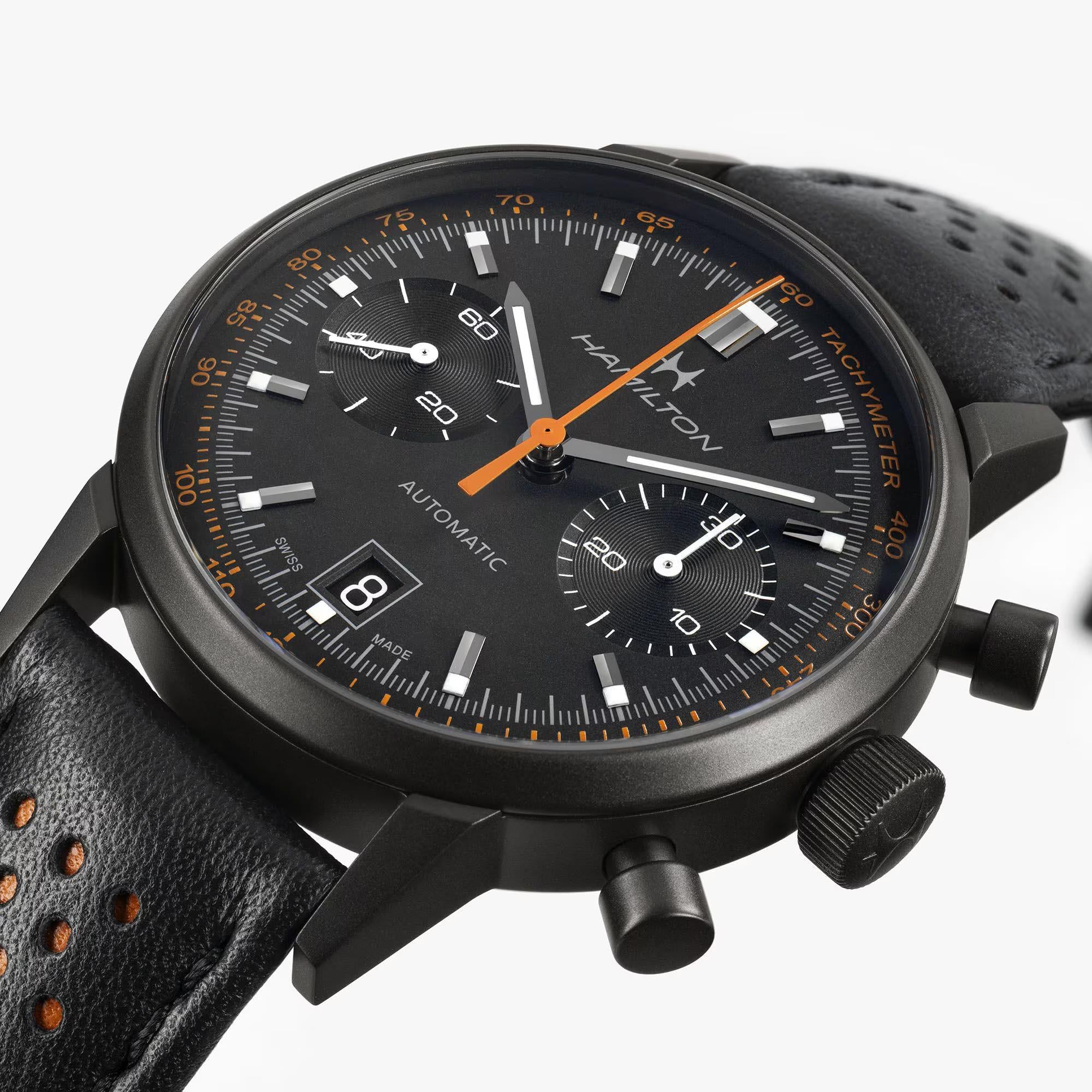 Hamilton American Classic 40mm Chronograph Black Dial Leather Mens Automatic Watch H38446732