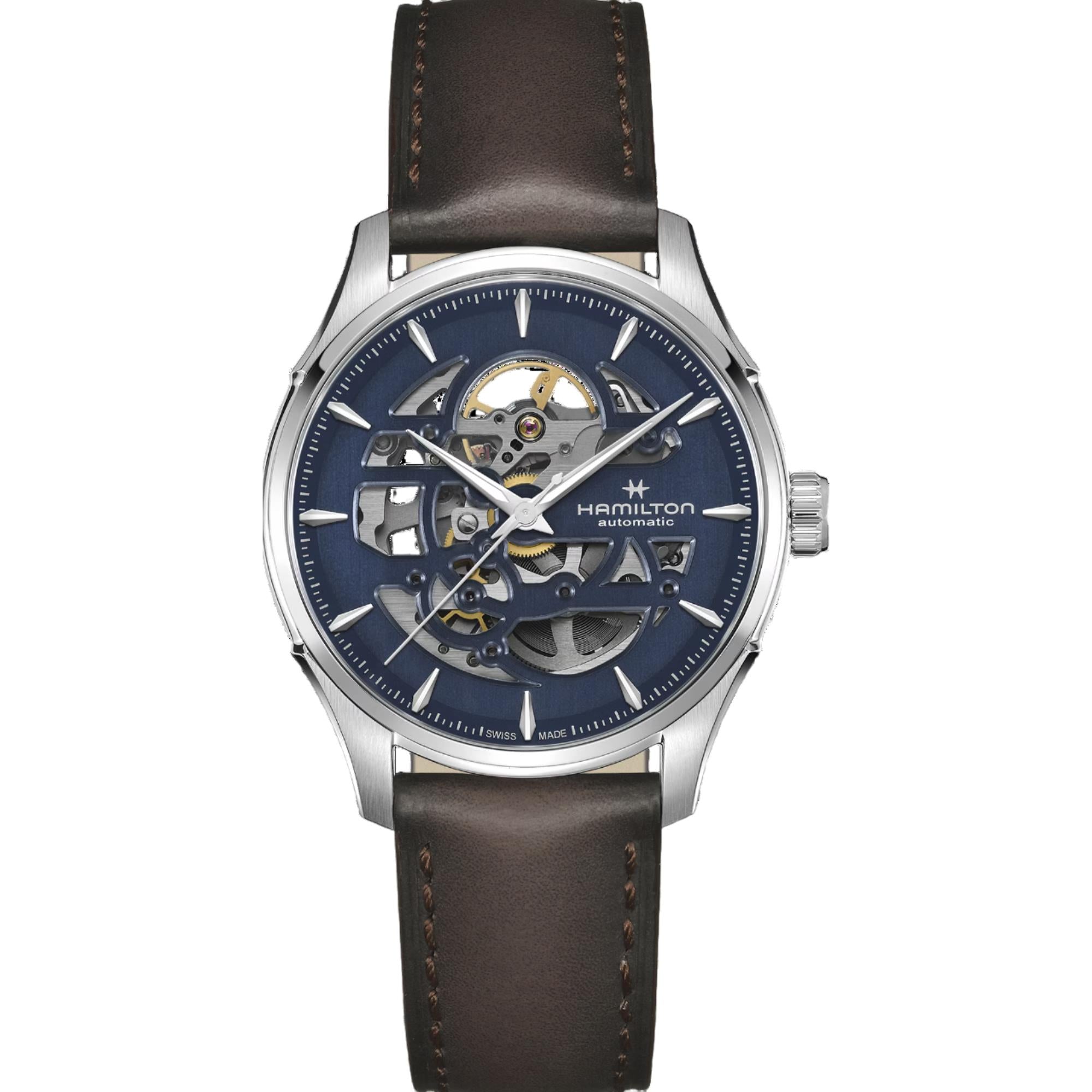 Hamilton Jazzmaster Skeleton Blue Dial Leather automatic watch H42535541 front view