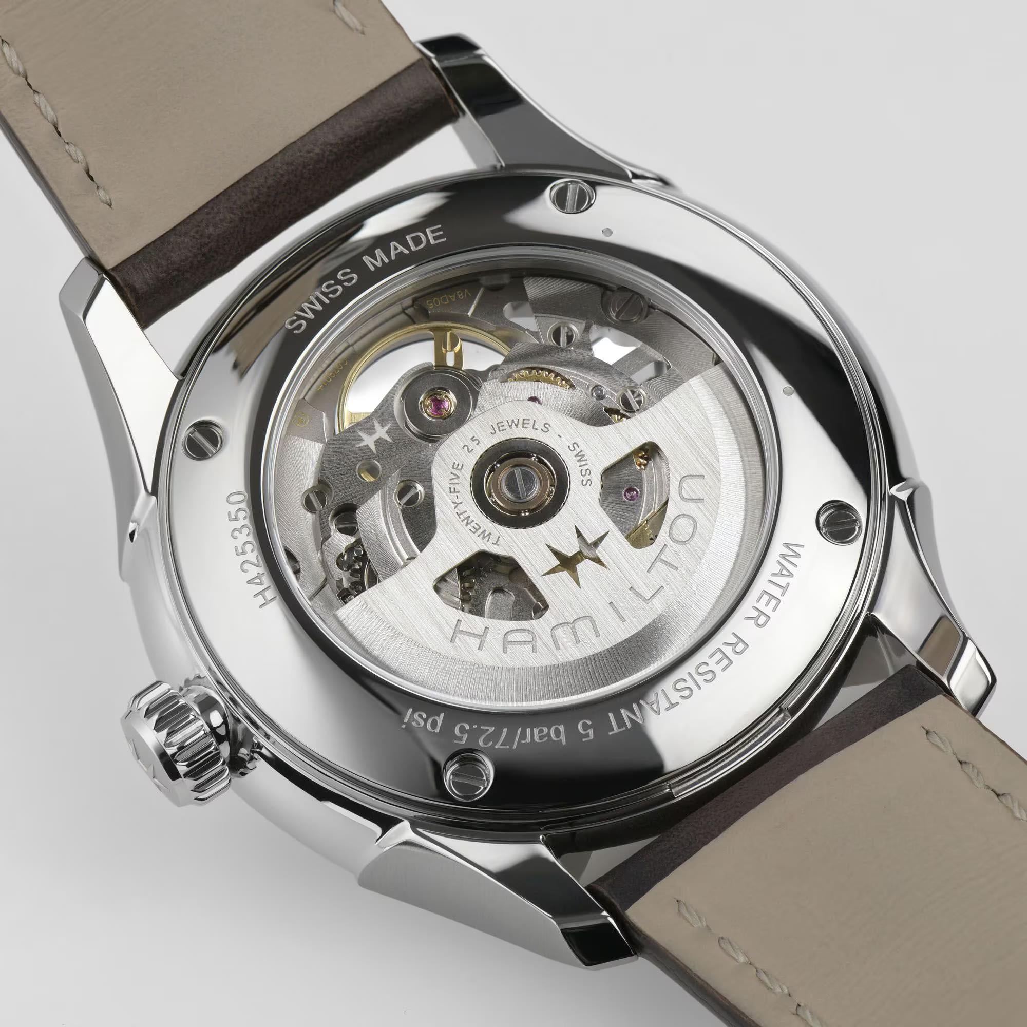 Hamilton Jazzmaster H42535541 see-through case back revealing H-10-S movement