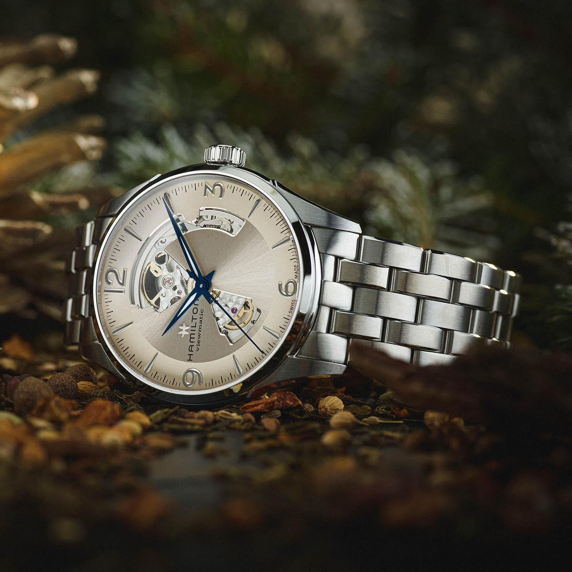 Hamilton Jazzmaster 42mm Offenes Herz Beiges Zifferblatt Stahl Herren Automatik Uhr H32705121