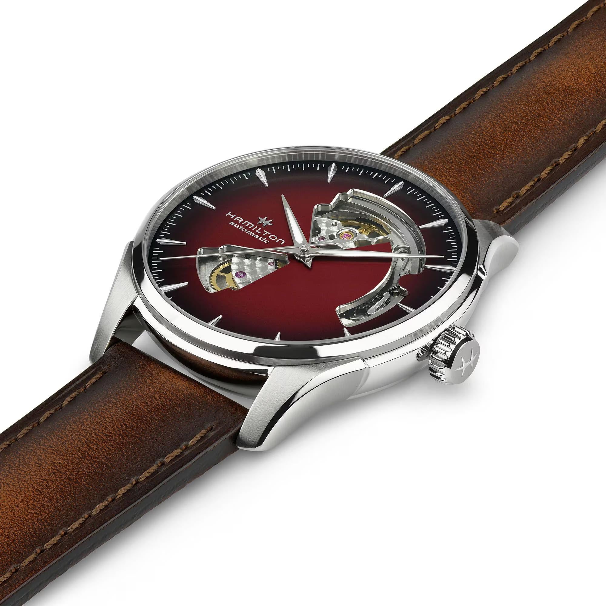 Hamilton H32675570 brown leather strap and pin buckle side view
