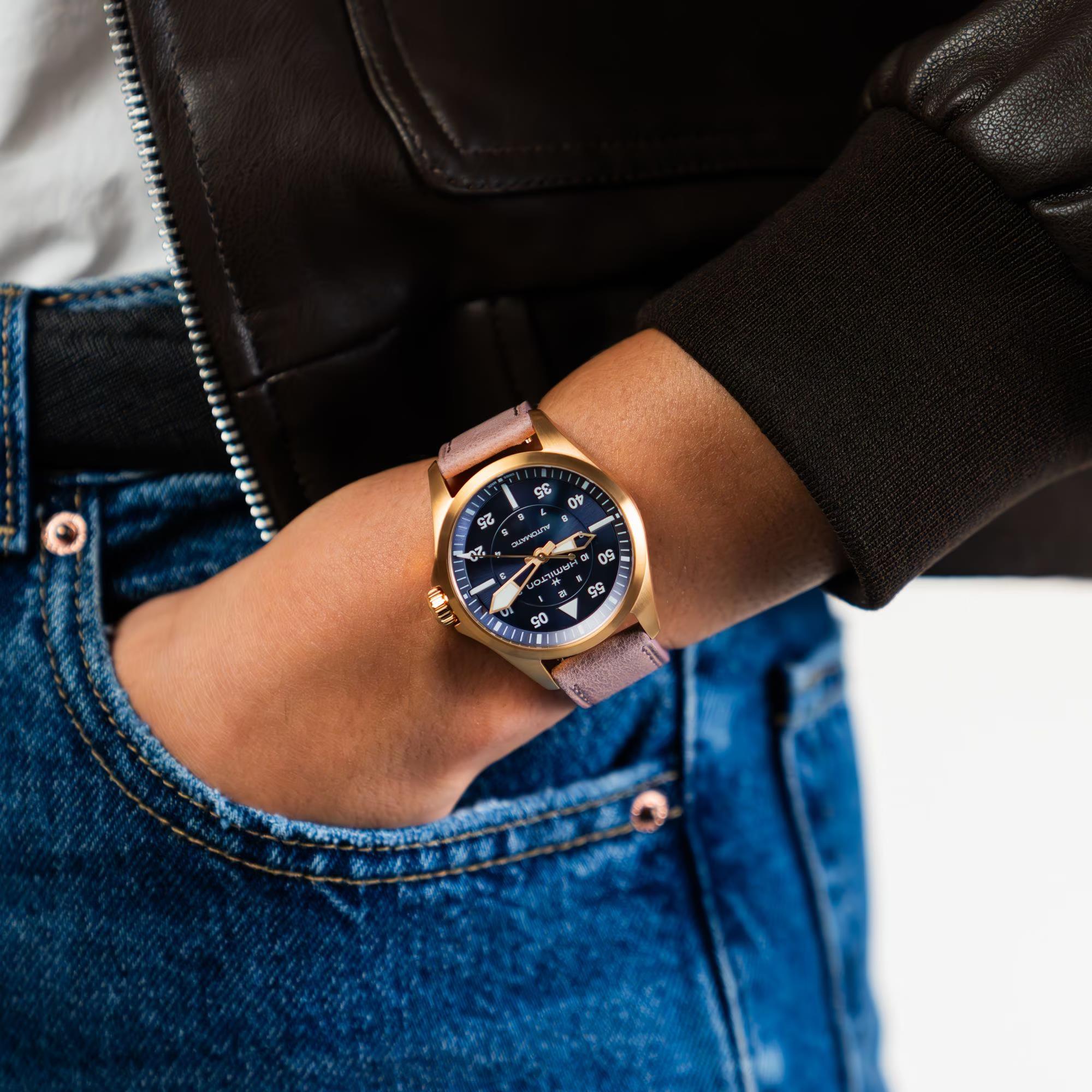 Hamilton Khaki Aviation 36mm Blue Dial Leather Ladies Automatic Watch H76245840