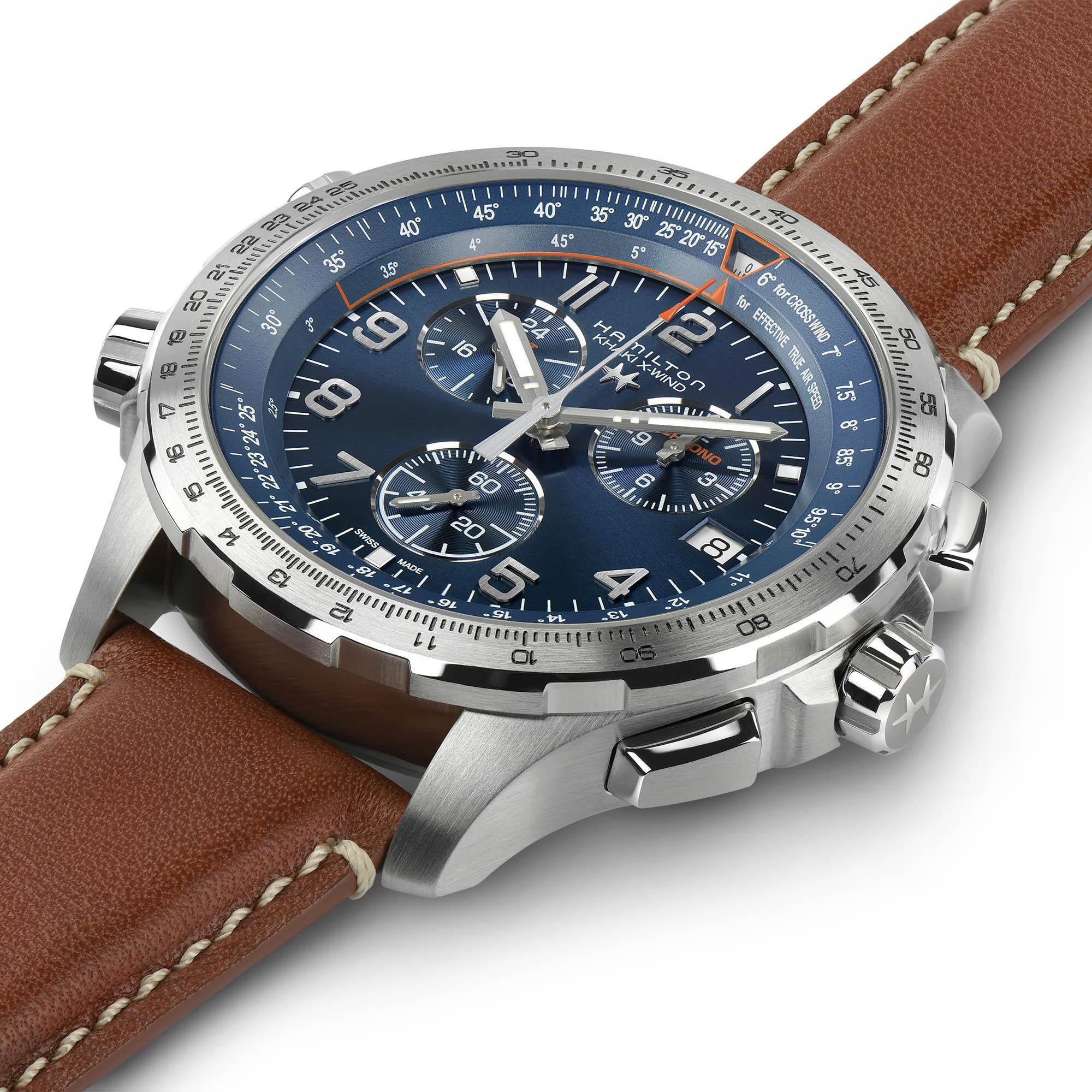 Hamilton Khaki Aviation 46mm Blue Dial Leather Mens Quartz Watch H77922541