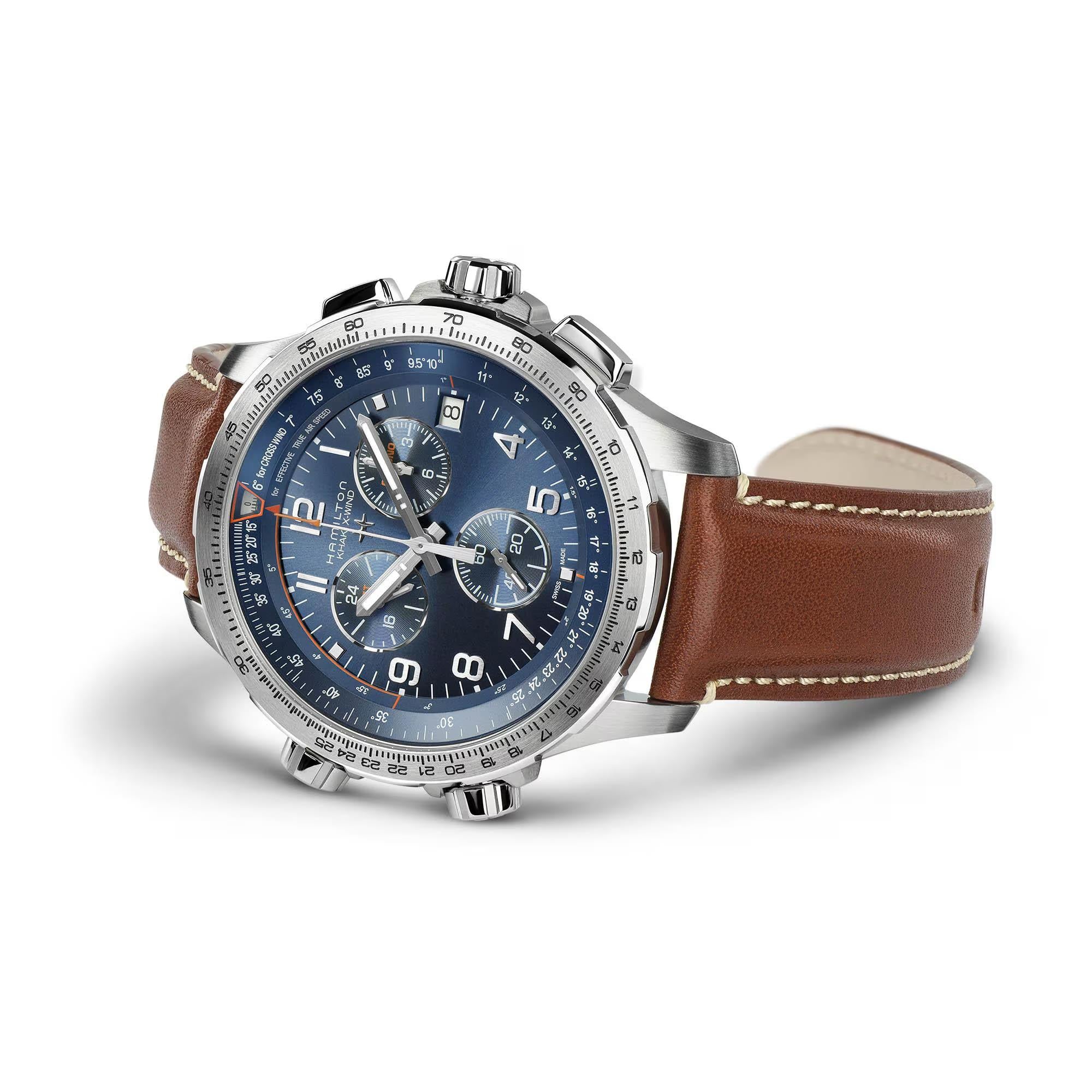 Hamilton Khaki Aviation 46mm Blue Dial Leather Mens Quartz Watch H77922541